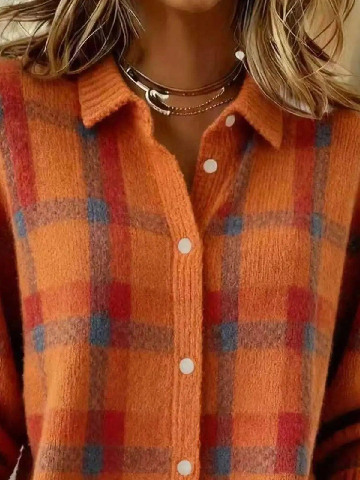 Full Size Plaid Button-Down Knit Cardigan Plus Size Luxe Curves Plus Size Fashion