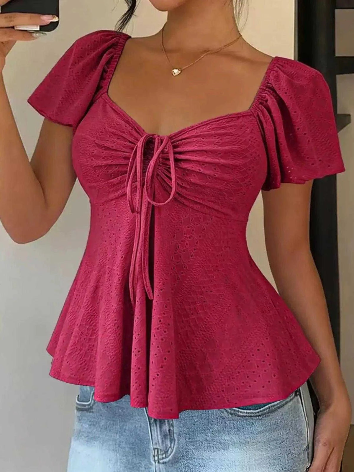 Sweetheart Neck Flutter Sleeve Top Luxe Curves Plus Size Fashion