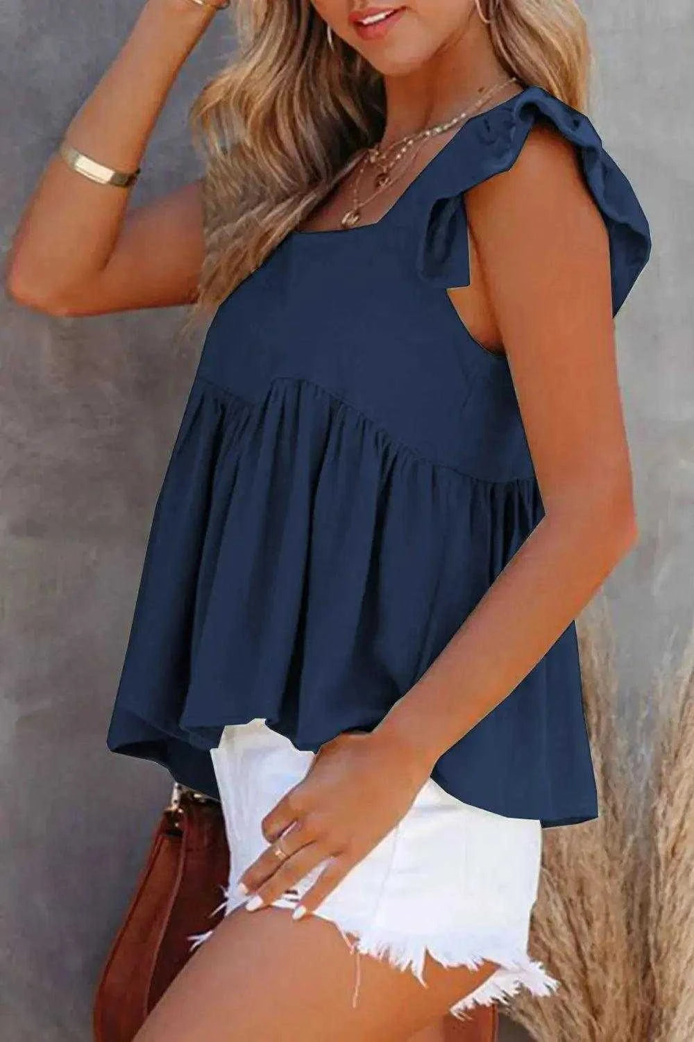 Full Size Ruffled Square Neck Cap Sleeve Blouse Luxe Curves Plus Size Fashion