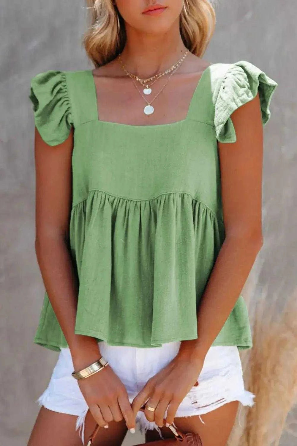 Full Size Ruffled Square Neck Cap Sleeve Blouse Luxe Curves Plus Size Fashion