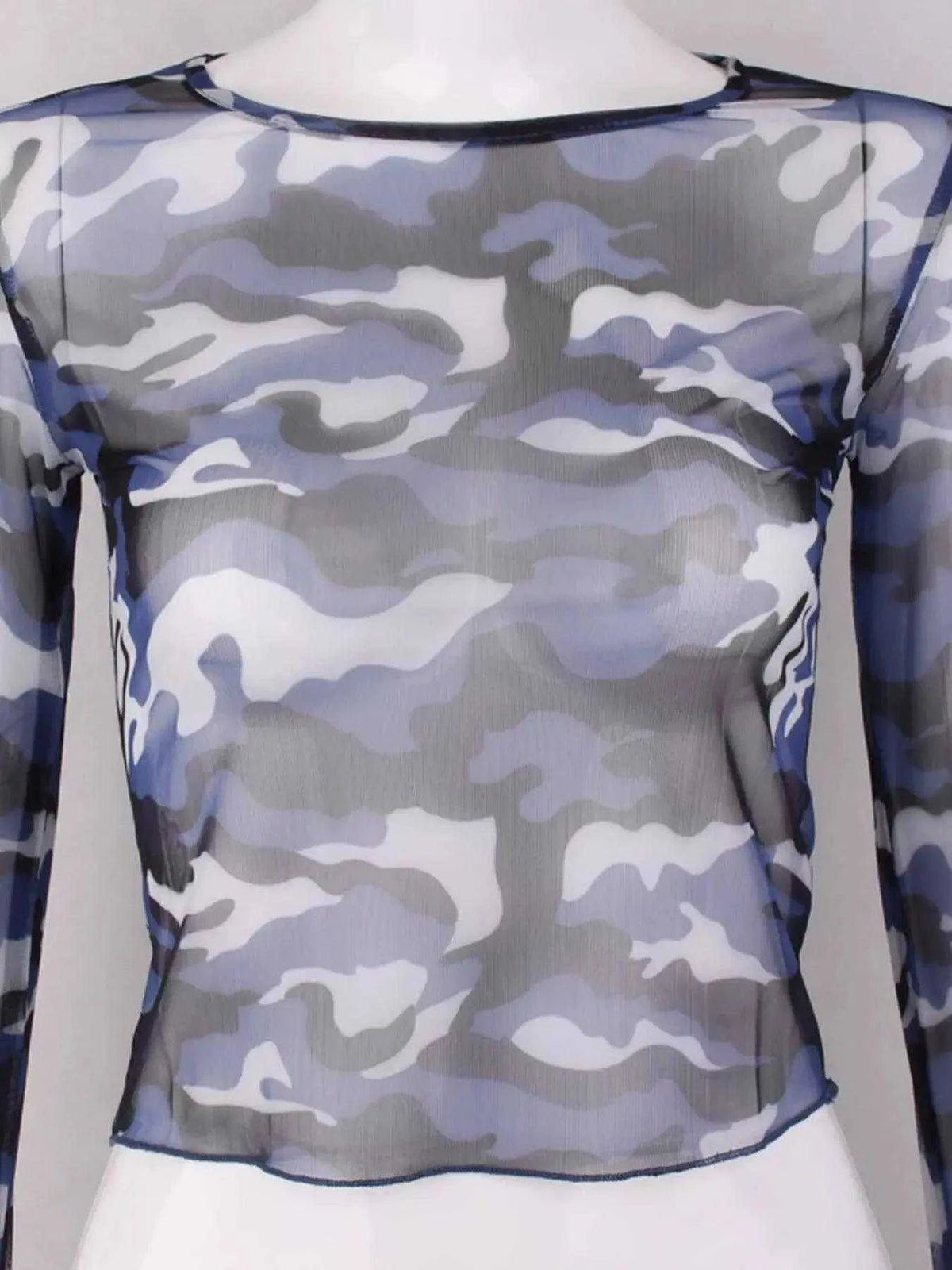 Camouflage Mesh Long Sleeve T-Shirt Luxe Curves Plus Size Fashion