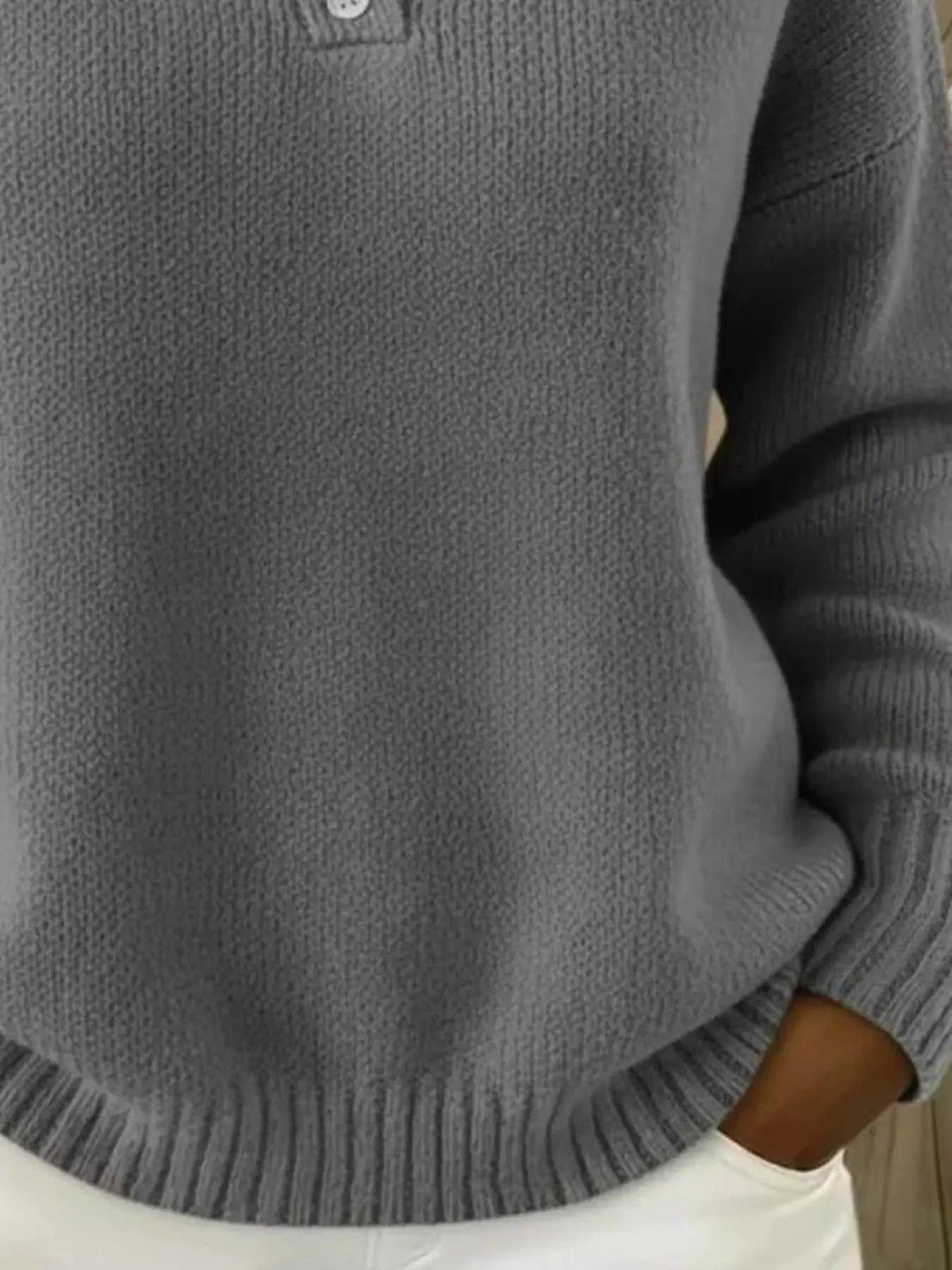 Full Size Button Detail Dropped Shoulder Sweater Plus Size Luxe Curves Plus Size Fashion
