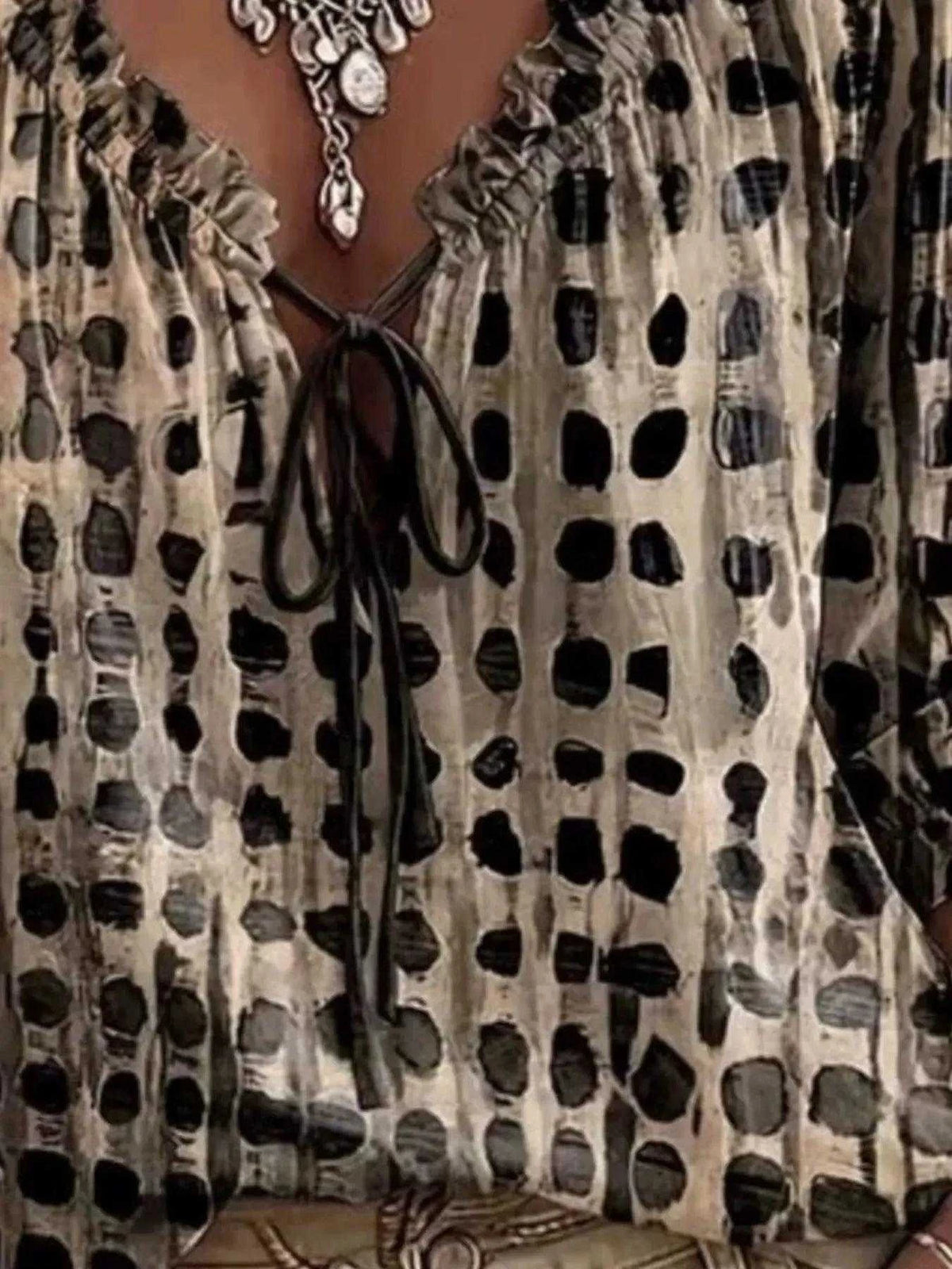 Full Size Tie Neck 3/4 Sleeve Blouse Plus Size Luxe Curves Plus Size Fashion