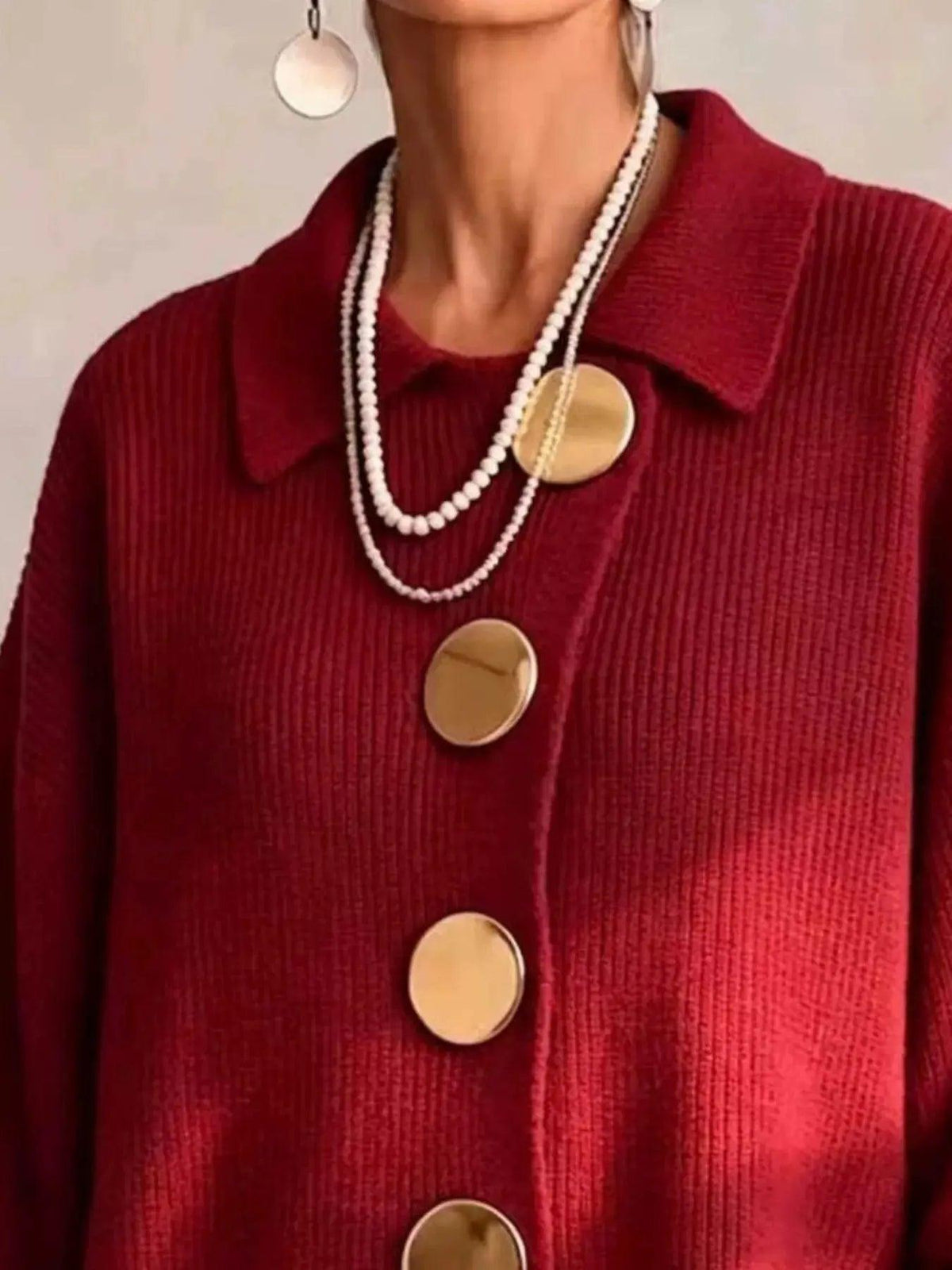 Full Size Gold Buttons Lantern Sleeve Cardigan Plus Size Luxe Curves Plus Size Fashion