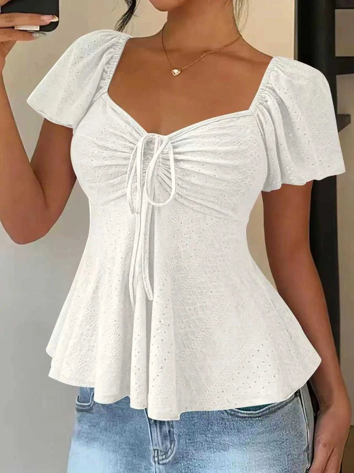 Sweetheart Neck Flutter Sleeve Top Luxe Curves Plus Size Fashion