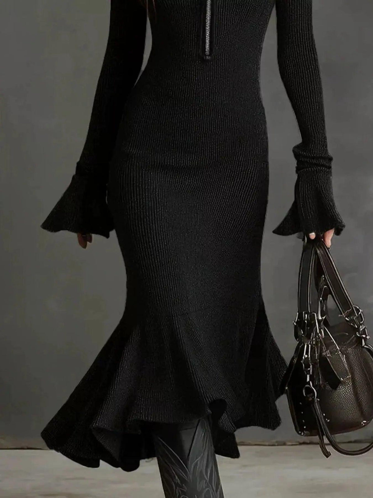 Full Size Quarter-Zip Mermaid Hem Knit Dress Plus Size Luxe Curves Plus Size Fashion