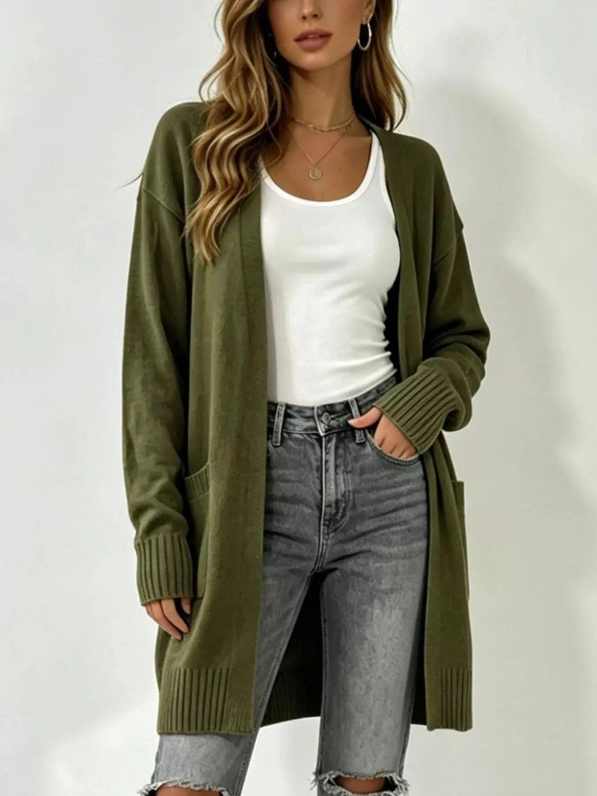Full Size Open-Front Longline Knit Cardigan Plus Size Luxe Curves Plus Size Fashion
