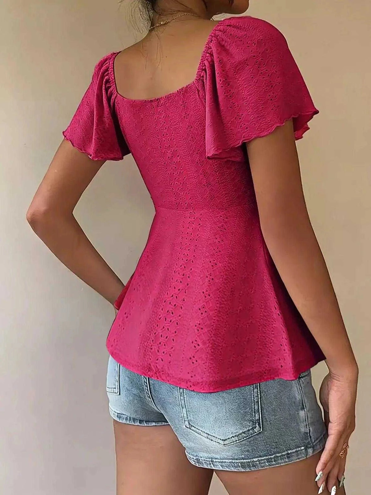 Sweetheart Neck Flutter Sleeve Top Luxe Curves Plus Size Fashion