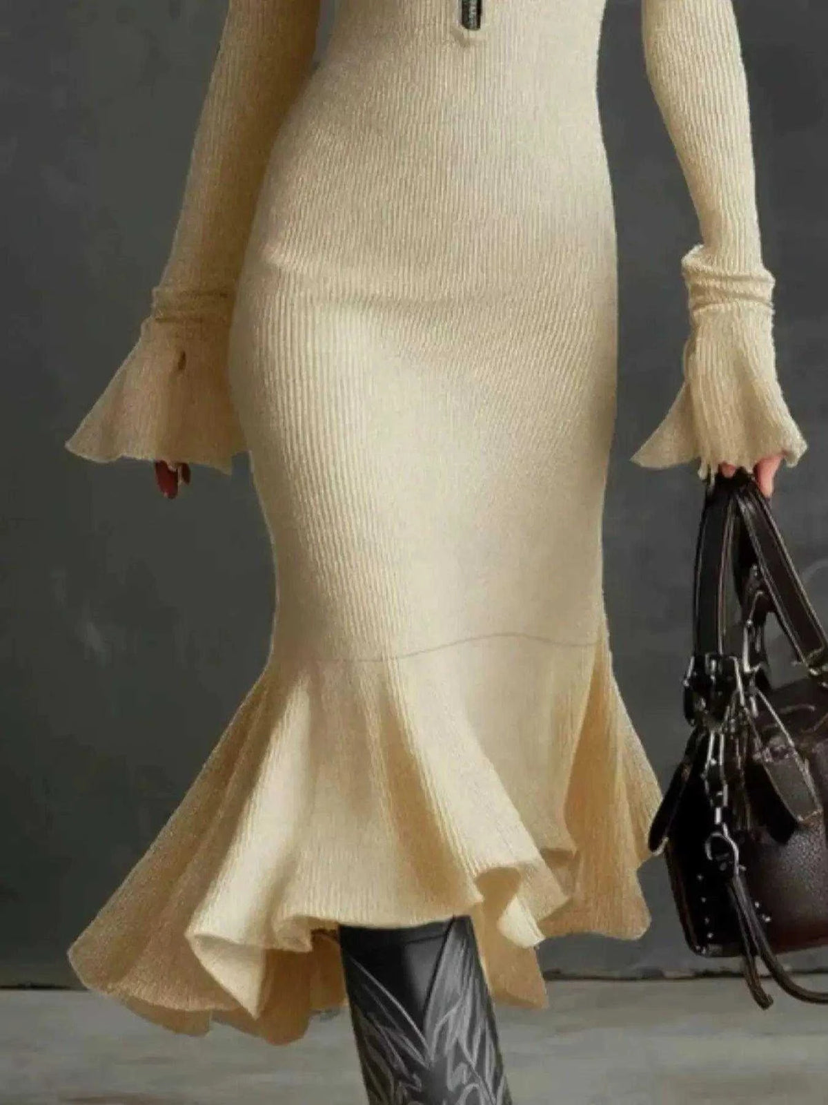 Full Size Quarter-Zip Mermaid Hem Knit Dress Plus Size Luxe Curves Plus Size Fashion