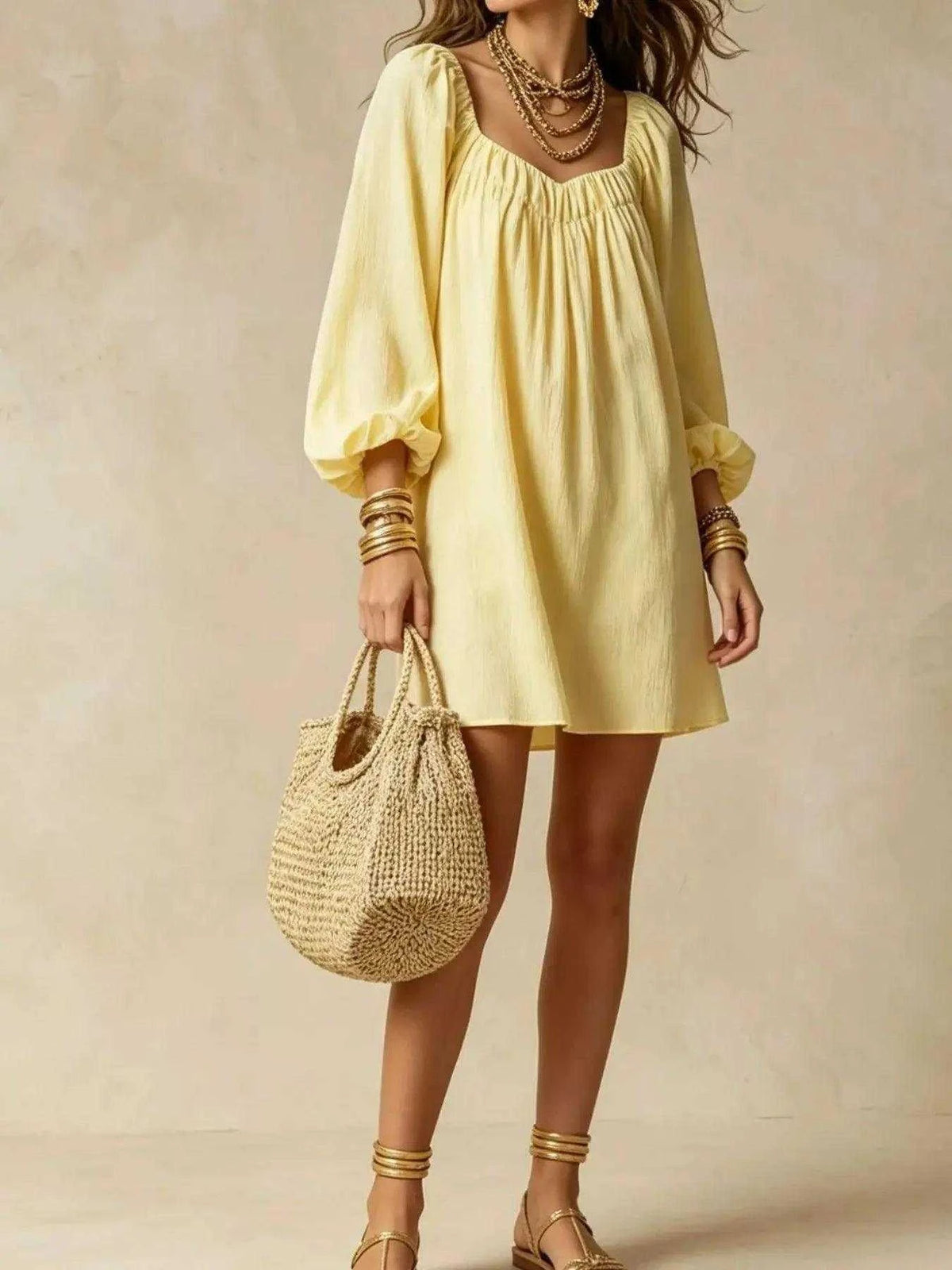 Flowy Balloon Sleeve Mini Dress Luxe Curves Plus Size Fashion