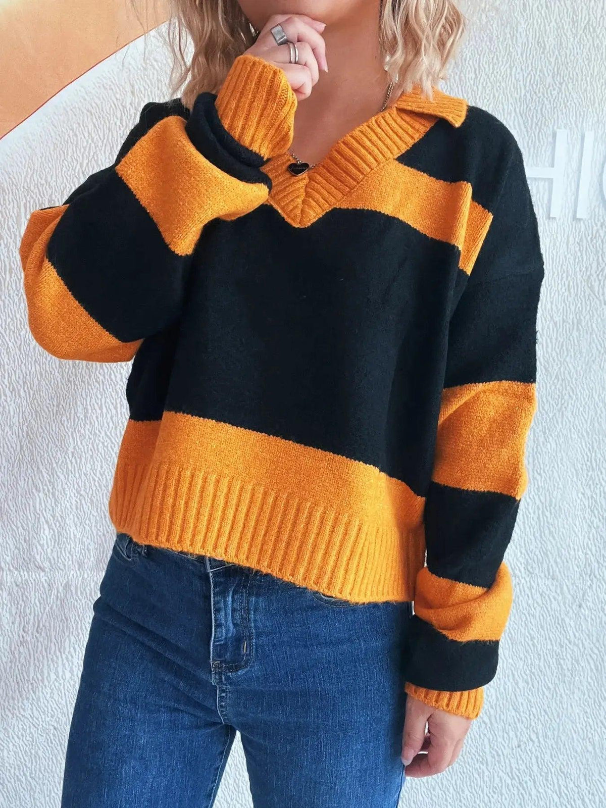 Color Block Long Sleeve Sweater Luxe Curves Plus Size Fashion