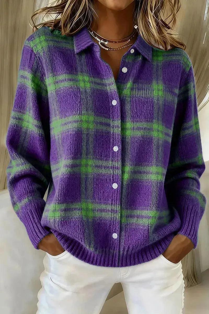 Full Size Plaid Button-Down Knit Cardigan Plus Size Luxe Curves Plus Size Fashion