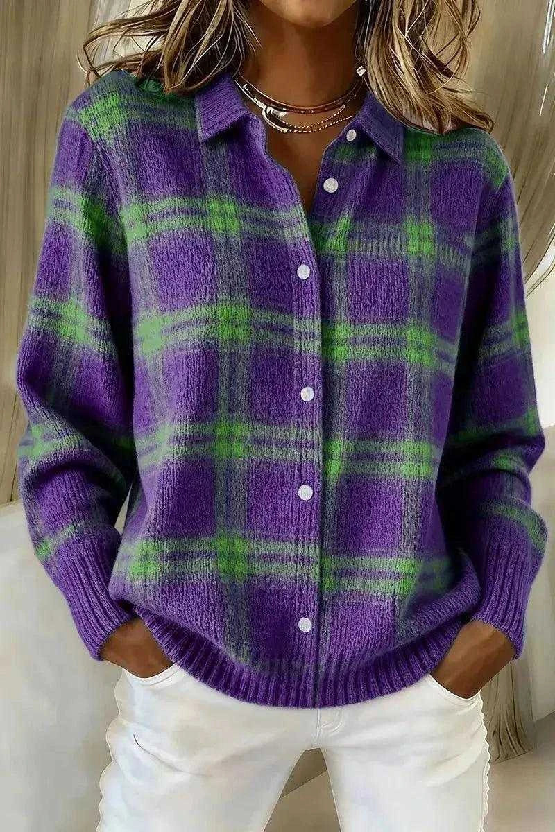 Full Size Plaid Button-Down Knit Cardigan Plus Size Luxe Curves Plus Size Fashion