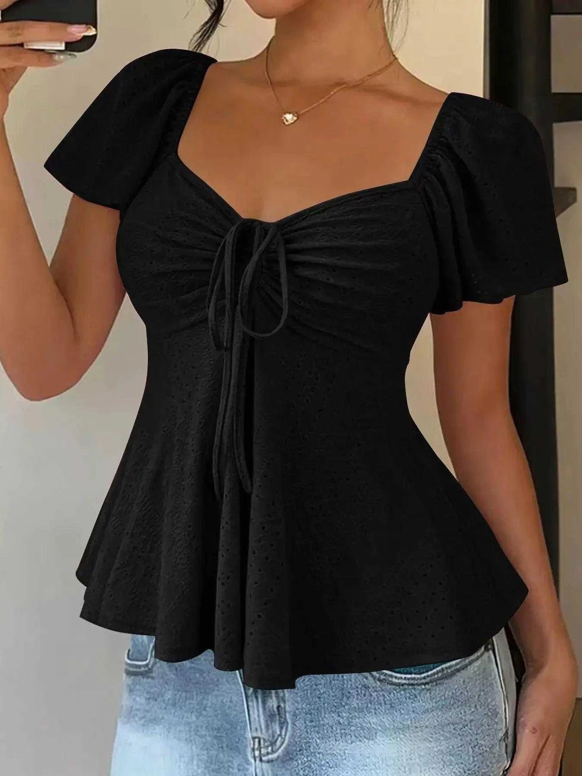 Sweetheart Neck Flutter Sleeve Top Luxe Curves Plus Size Fashion
