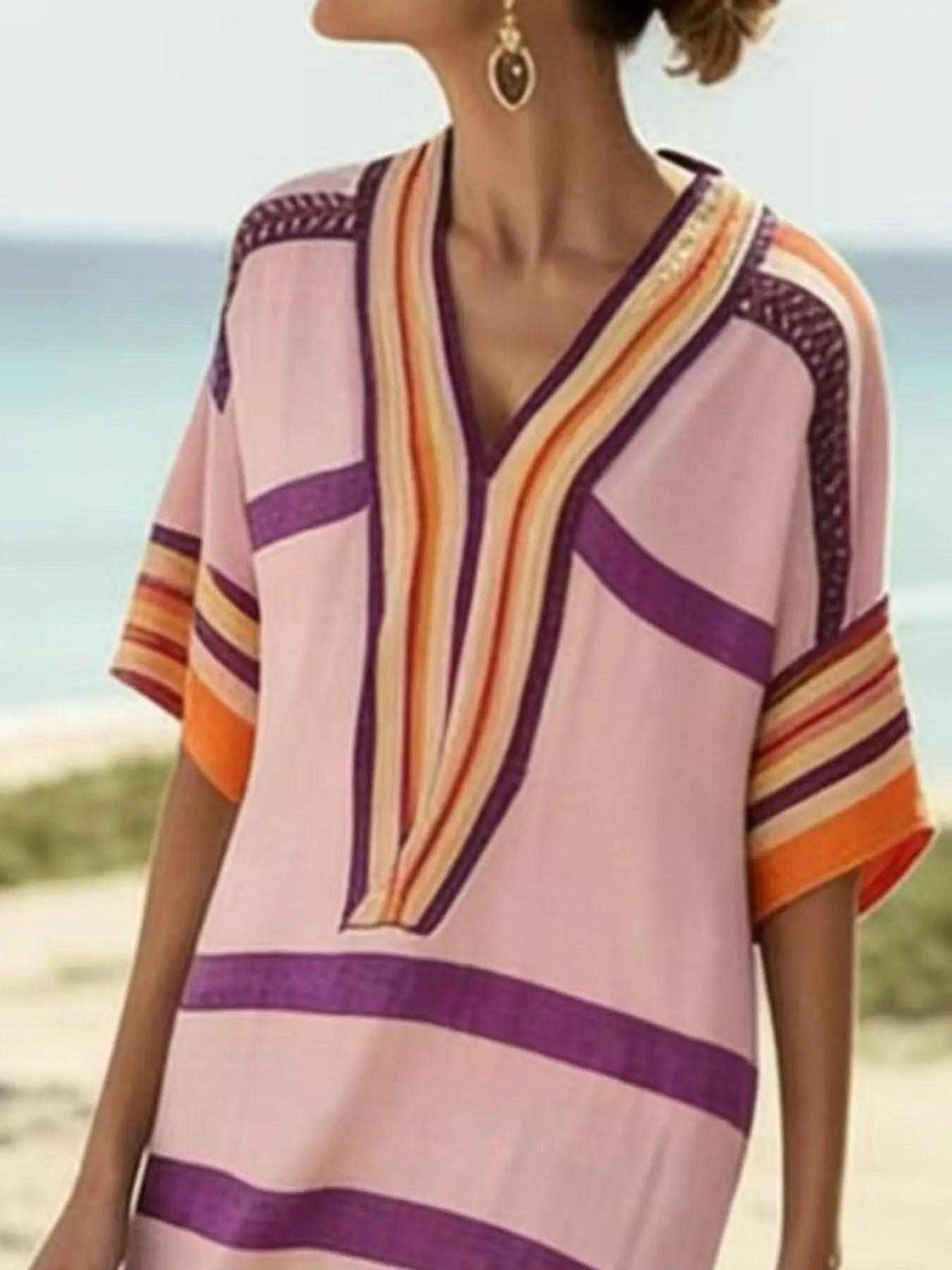 Full Size Striped Half Sleeve Midi Dress Plus Size Luxe Curves Plus Size Fashion