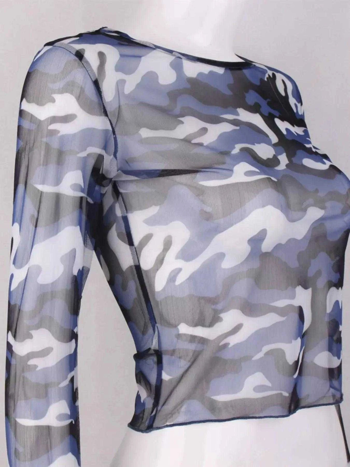 Camouflage Mesh Long Sleeve T-Shirt Luxe Curves Plus Size Fashion