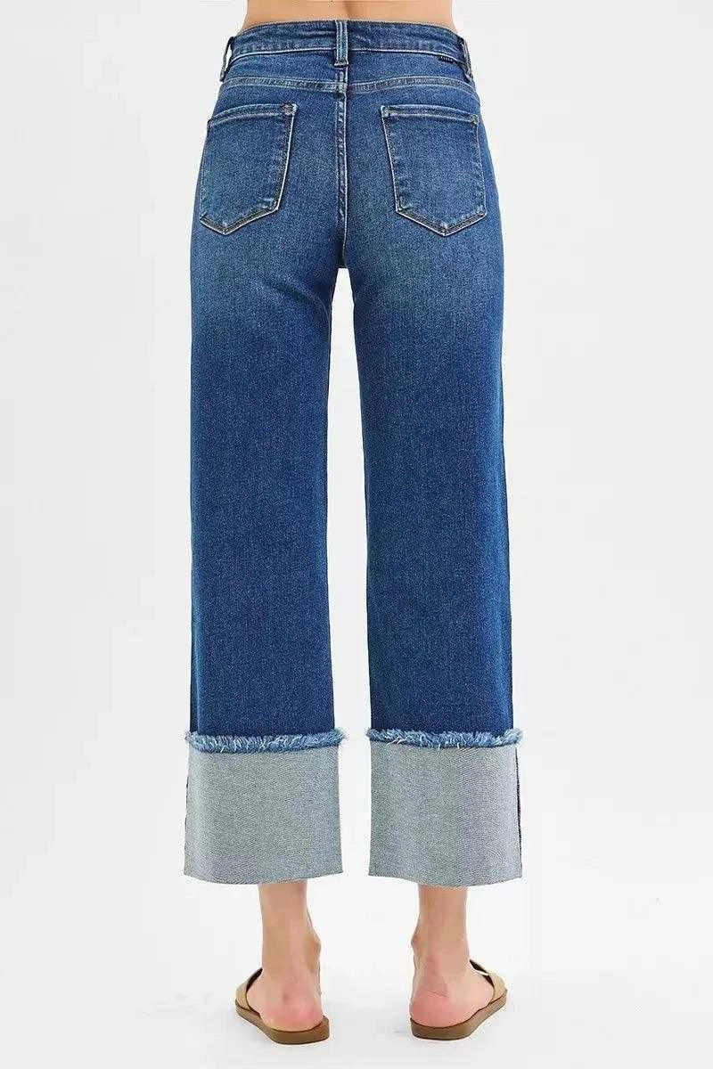 RISEN Full Size Mid Rise Crop Wide Wide Cuffed Jeans Plus Size Luxe Curves Plus Size Fashion