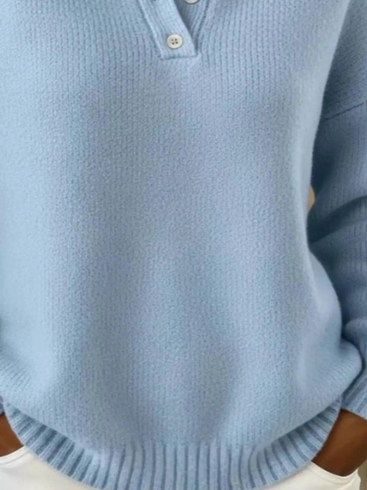 Full Size Button Detail Dropped Shoulder Sweater Plus Size Luxe Curves Plus Size Fashion