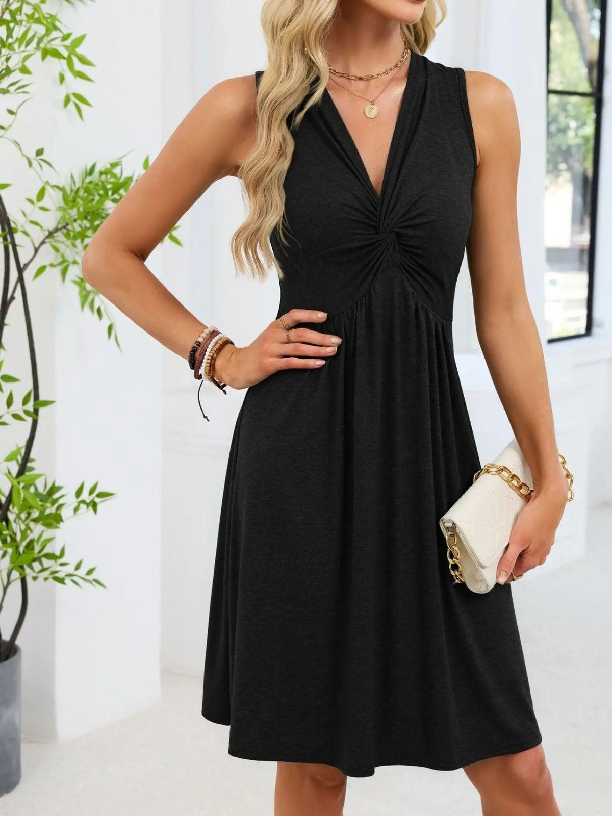 Sleeveless Twist Knot Front Casual Dress Luxe Curves Plus Size Fashion