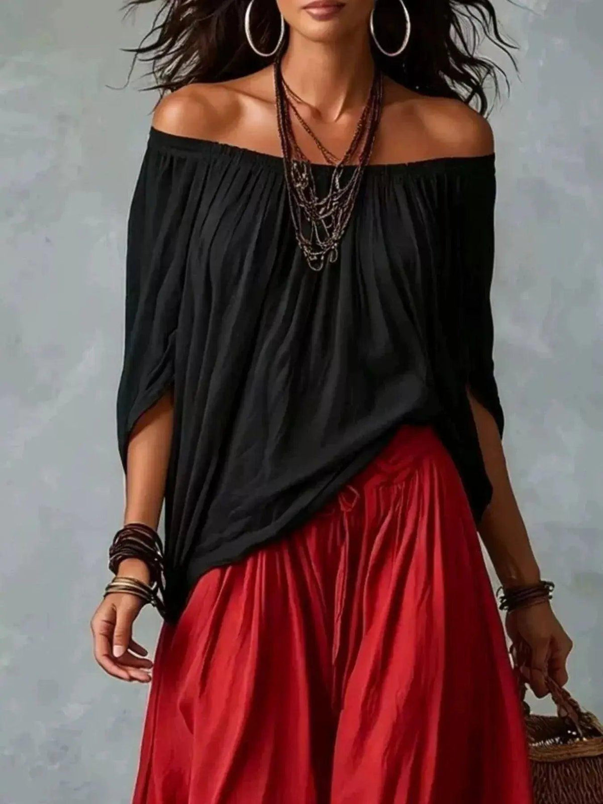 Full Size Off-Shoulder Top and Wide-Leg Harem Pants Set Plus Size Luxe Curves Plus Size Fashion