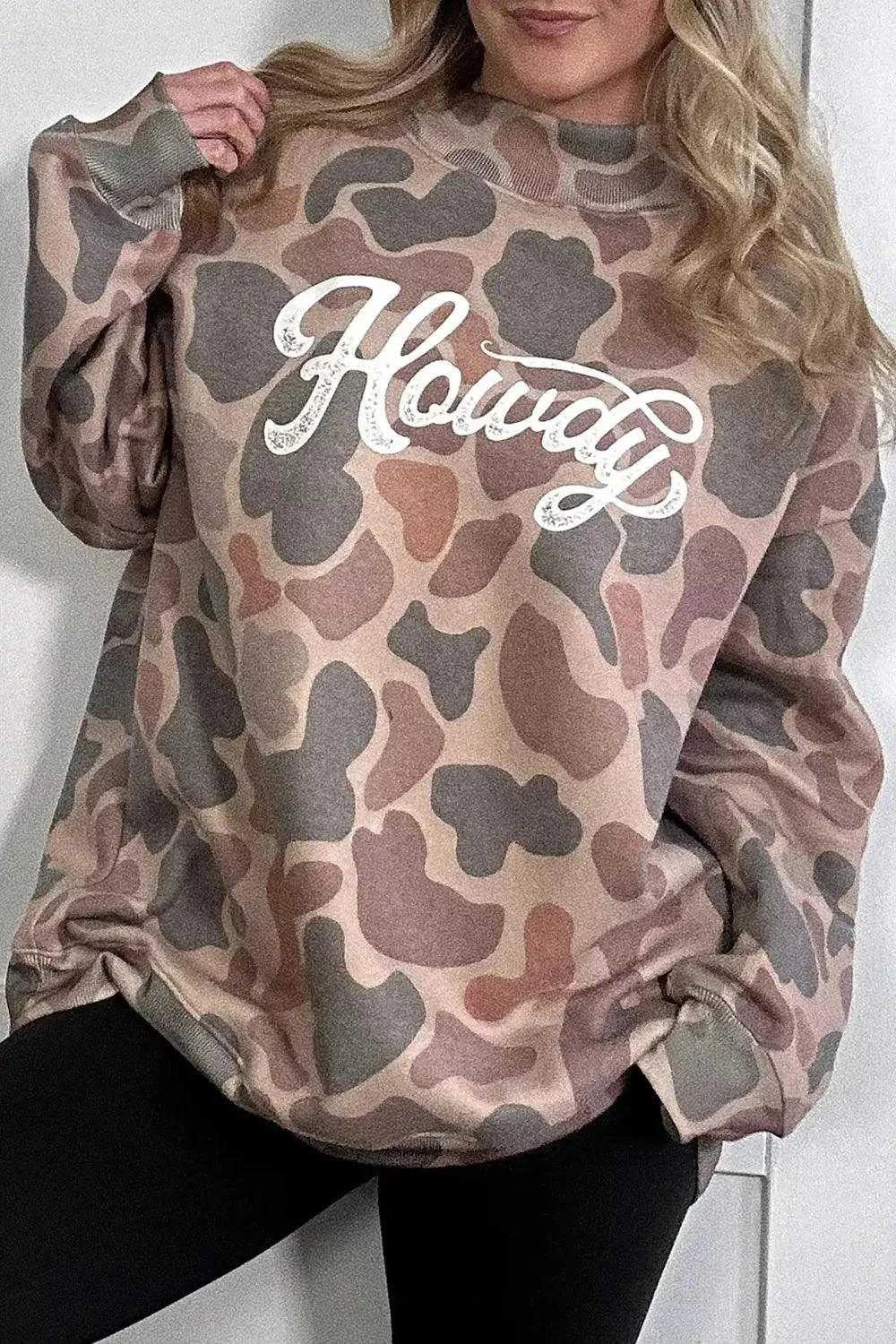 Plus Size Multicolour Camouflage Western Graphic Sweatshirt Luxe Curves Plus Size Fashion