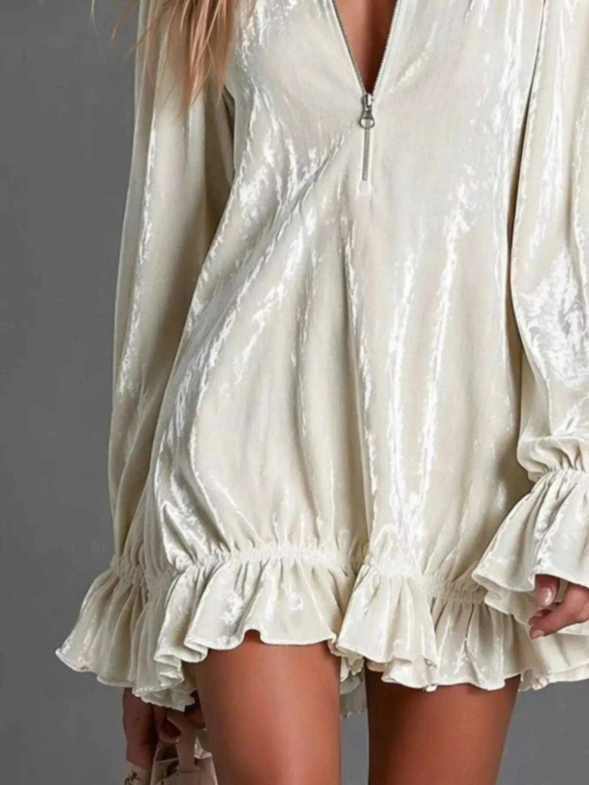 Full Size Zip-Front Ruffle Hem Mini Dress Plus Size Luxe Curves Plus Size Fashion