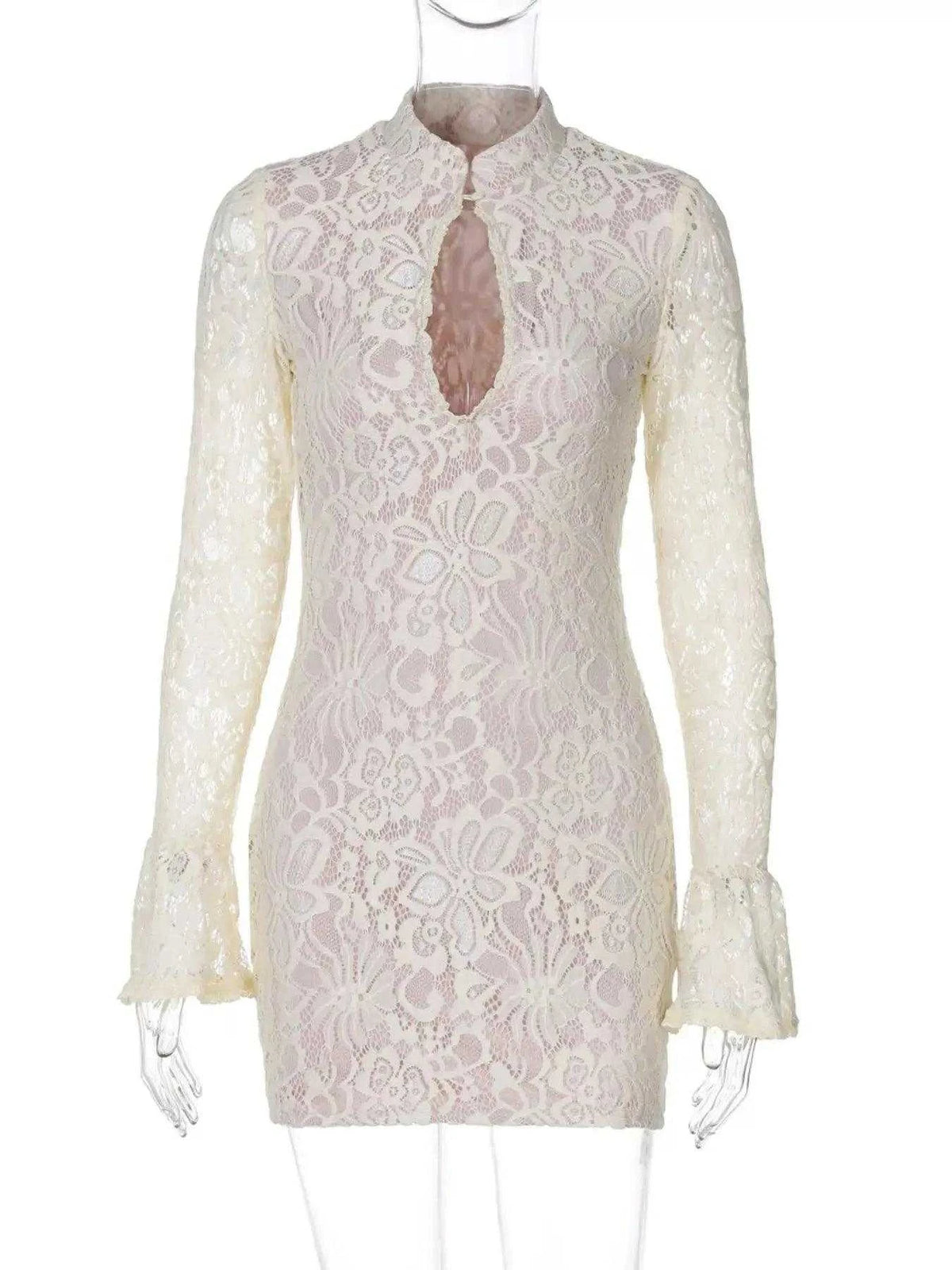 Lace Cutout Long Sleeve Mini Dress Luxe Curves Plus Size Fashion