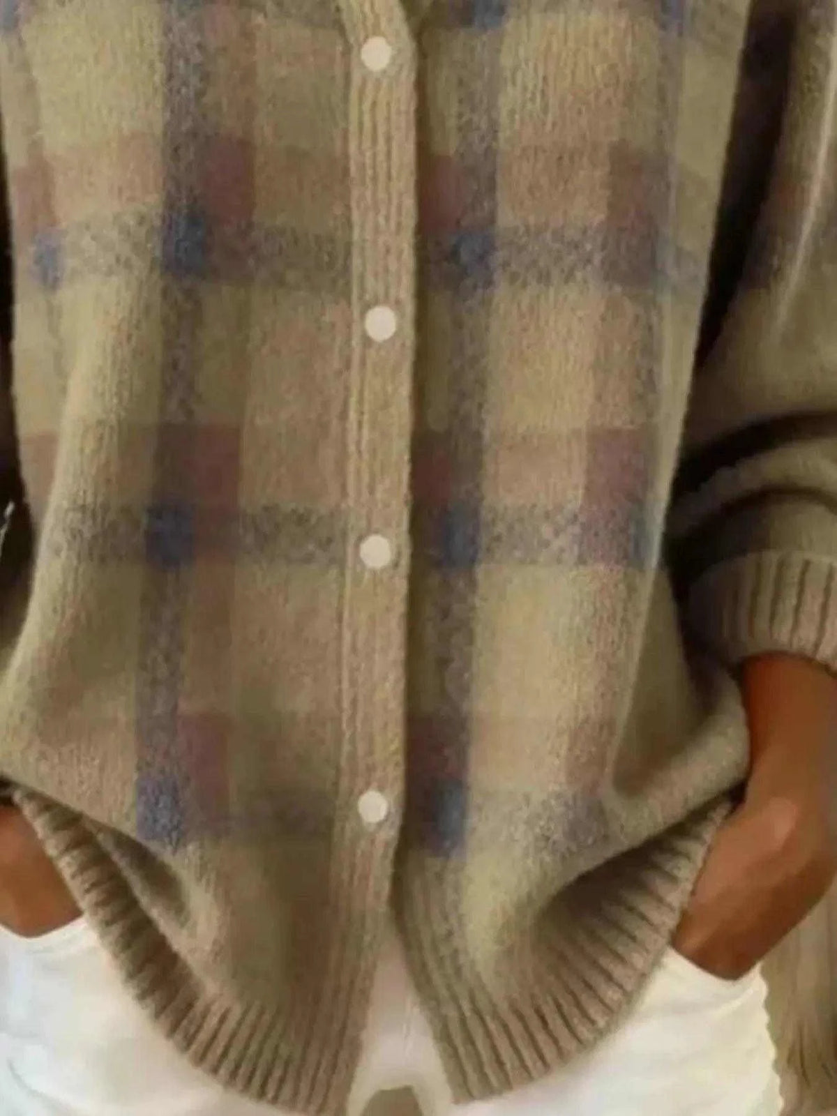 Full Size Plaid Button-Down Knit Cardigan Plus Size Luxe Curves Plus Size Fashion