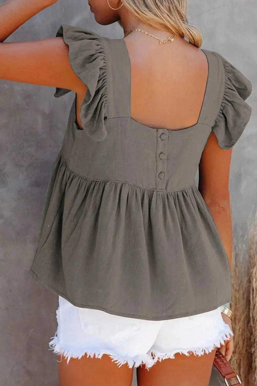Full Size Ruffled Square Neck Cap Sleeve Blouse Luxe Curves Plus Size Fashion