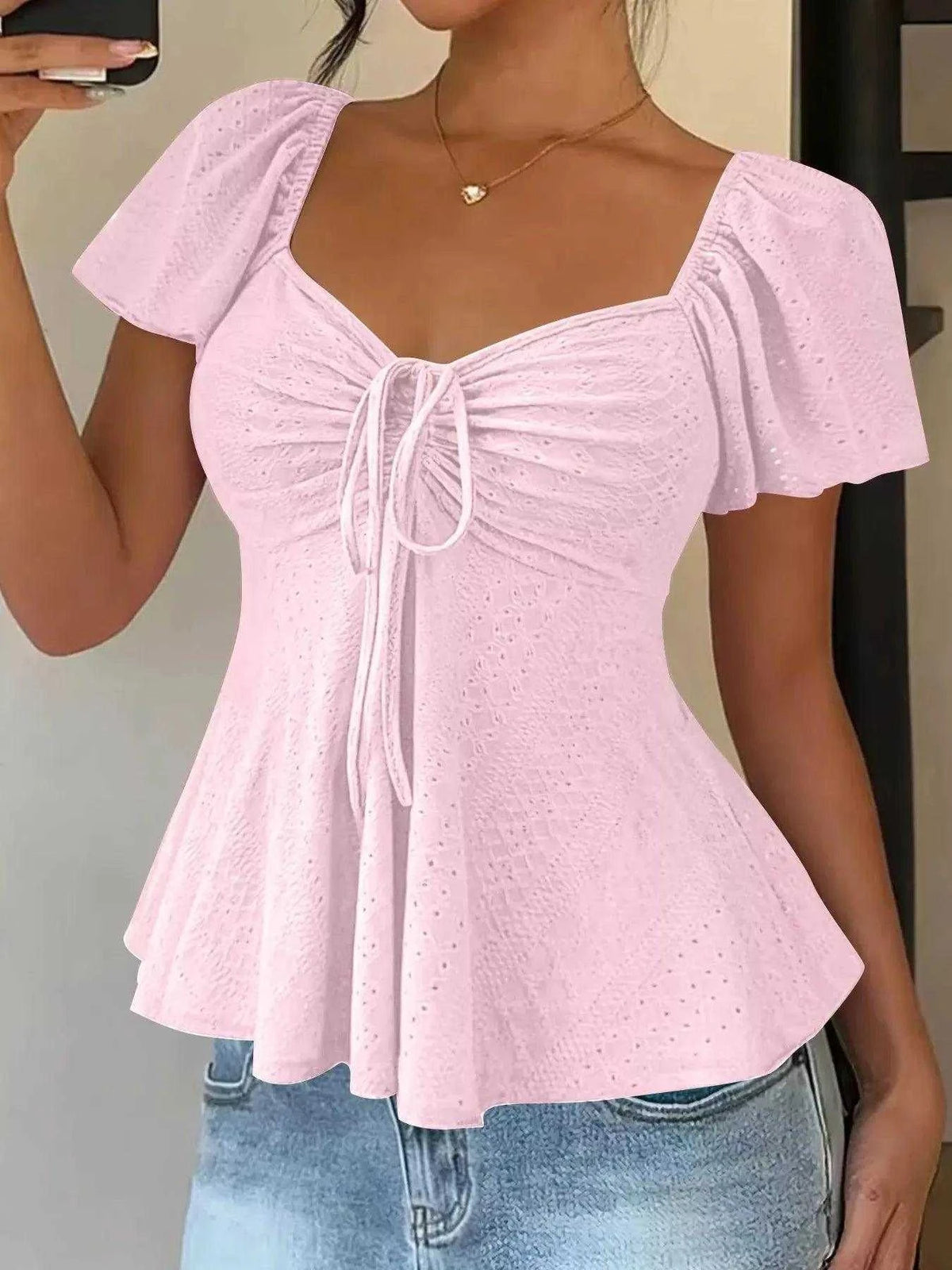 Sweetheart Neck Flutter Sleeve Top Luxe Curves Plus Size Fashion