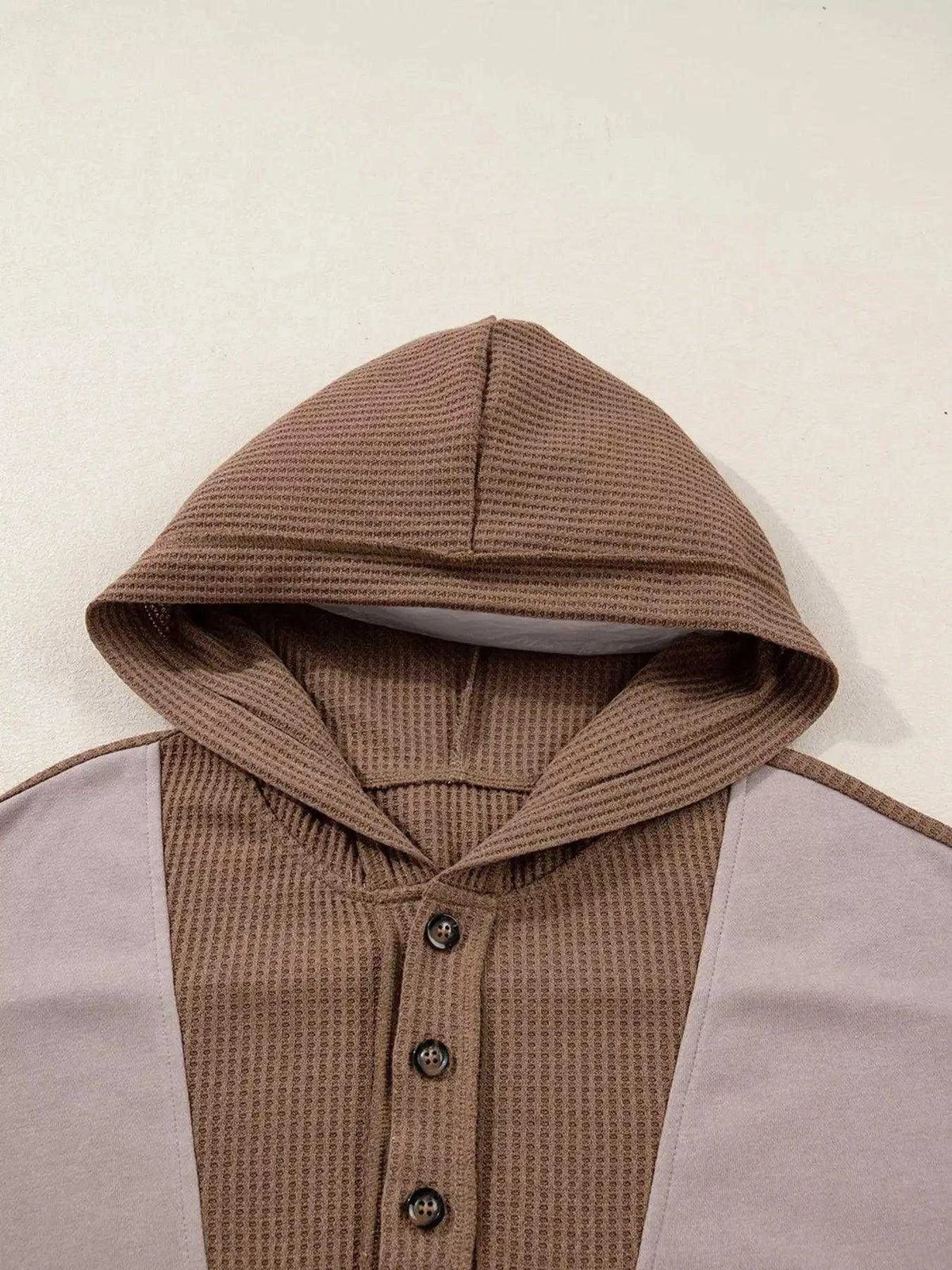 Oversize Waffle Patchwork Exposed Seam Casual Hoodie Luxe Curves Plus Size Fashion
