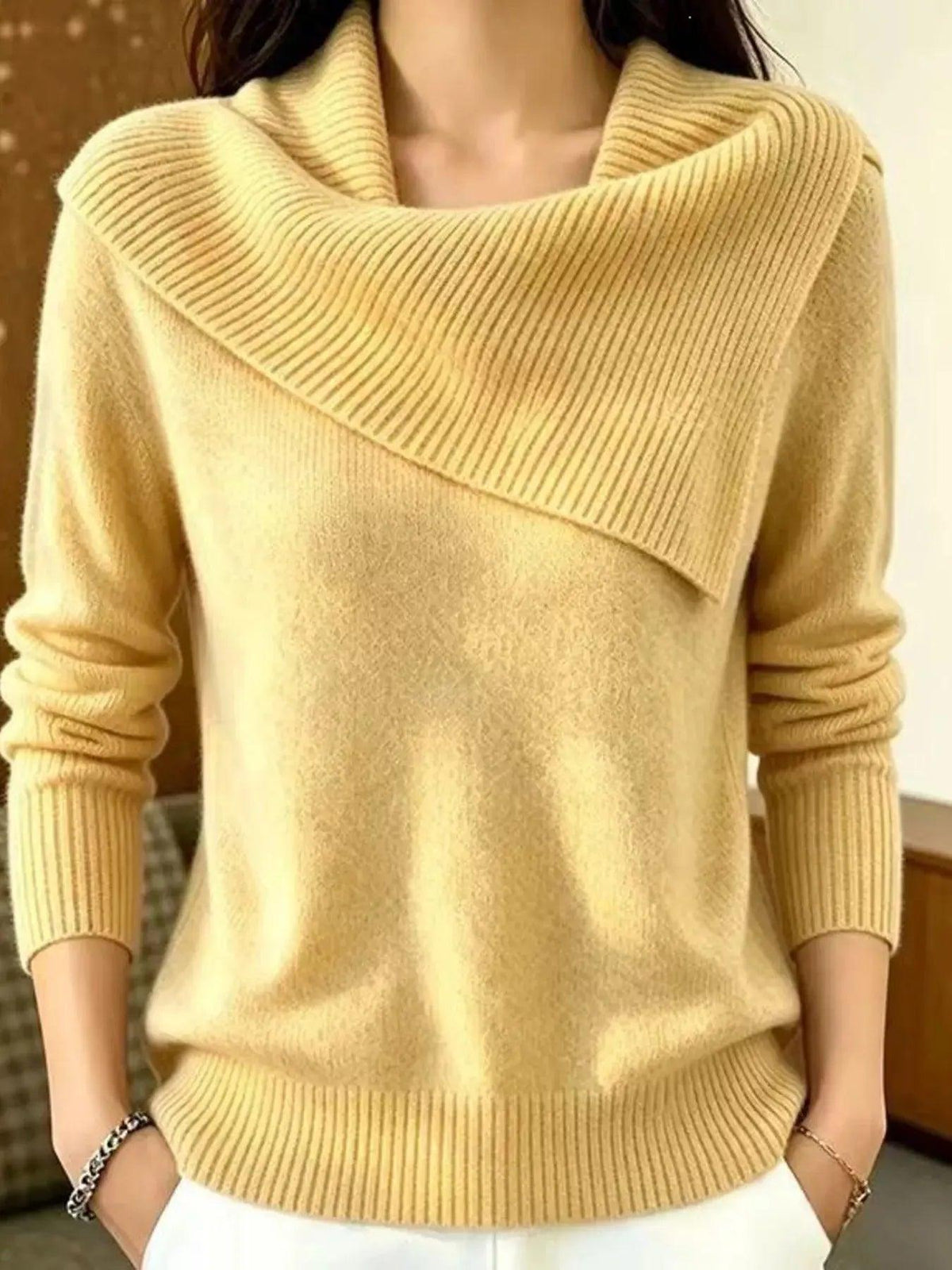 Full Size Asymmetric Ribbed Collar Sweater Plus Size Luxe Curves Plus Size Fashion