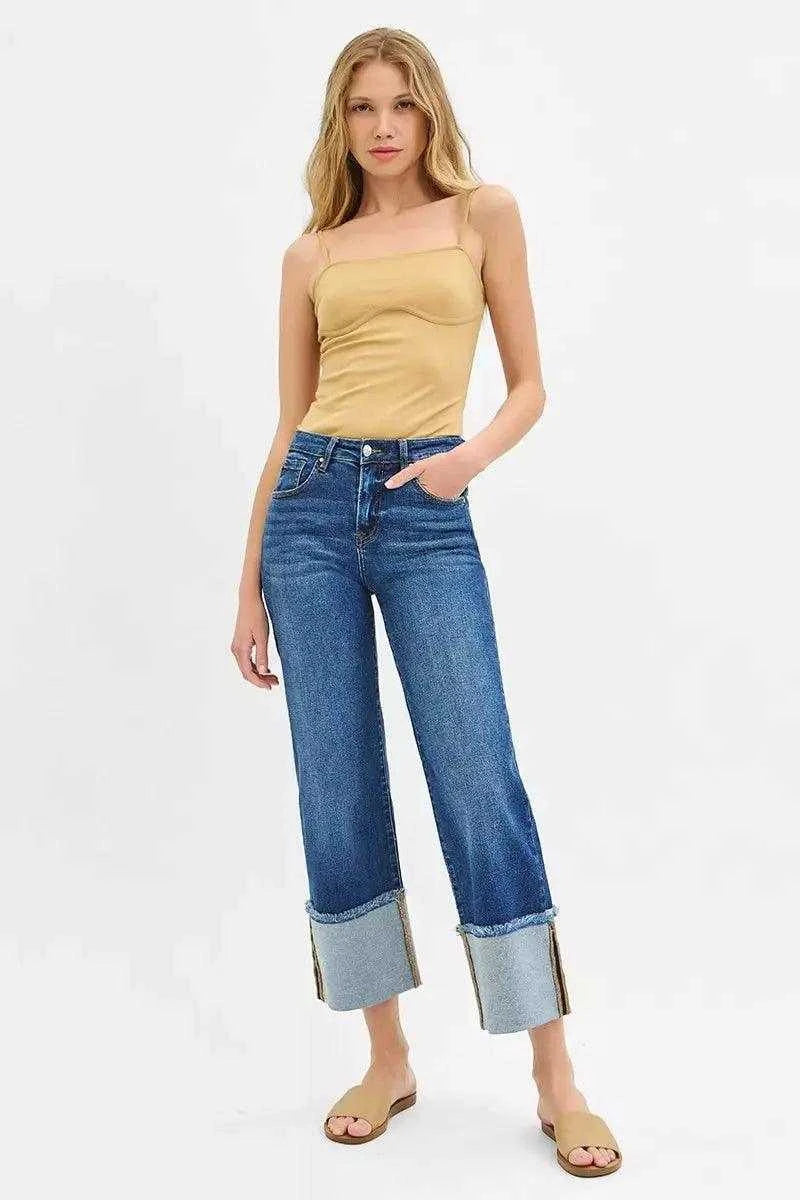 RISEN Full Size Mid Rise Crop Wide Wide Cuffed Jeans Plus Size Luxe Curves Plus Size Fashion