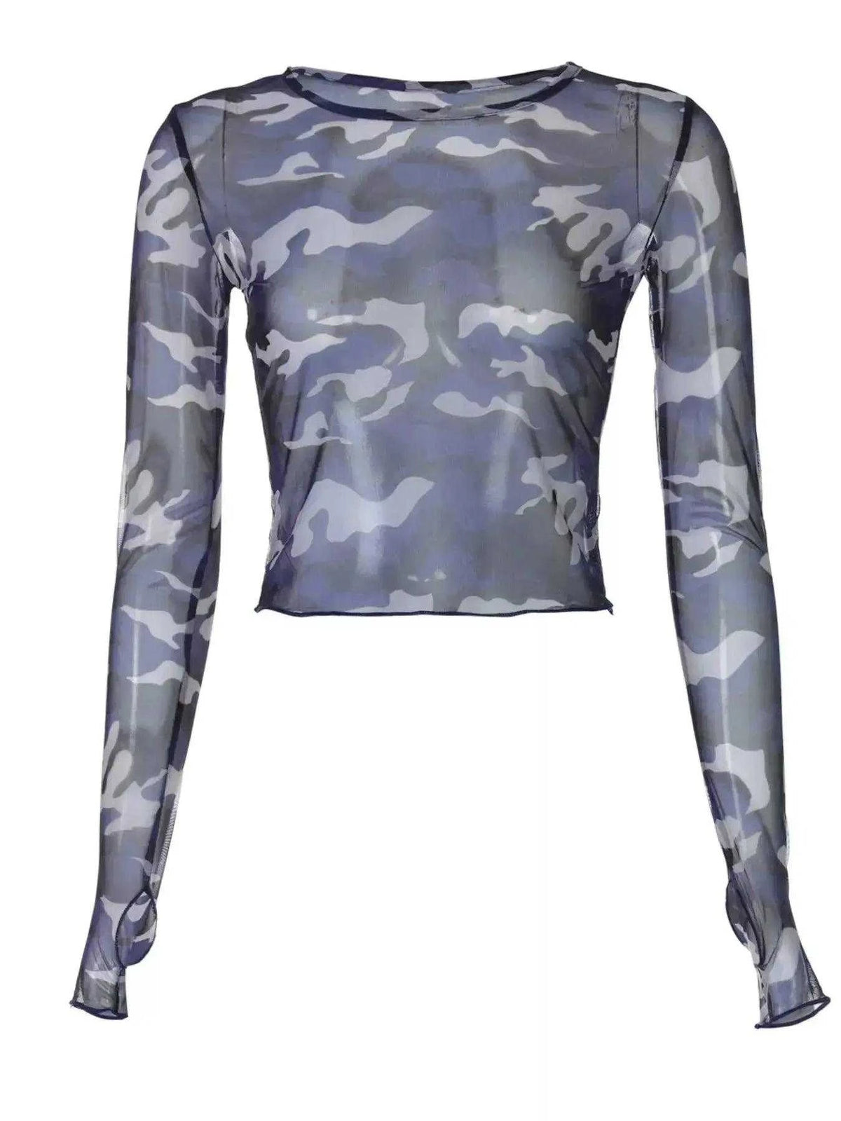 Camouflage Mesh Long Sleeve T-Shirt Luxe Curves Plus Size Fashion