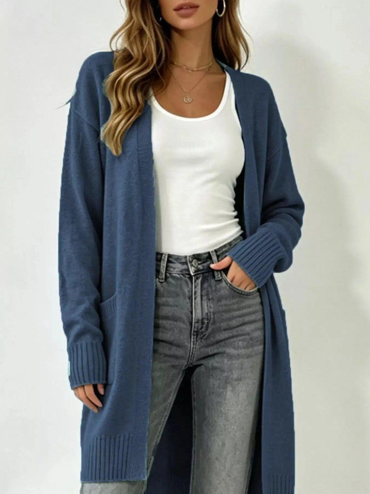 Full Size Open-Front Longline Knit Cardigan Plus Size Luxe Curves Plus Size Fashion