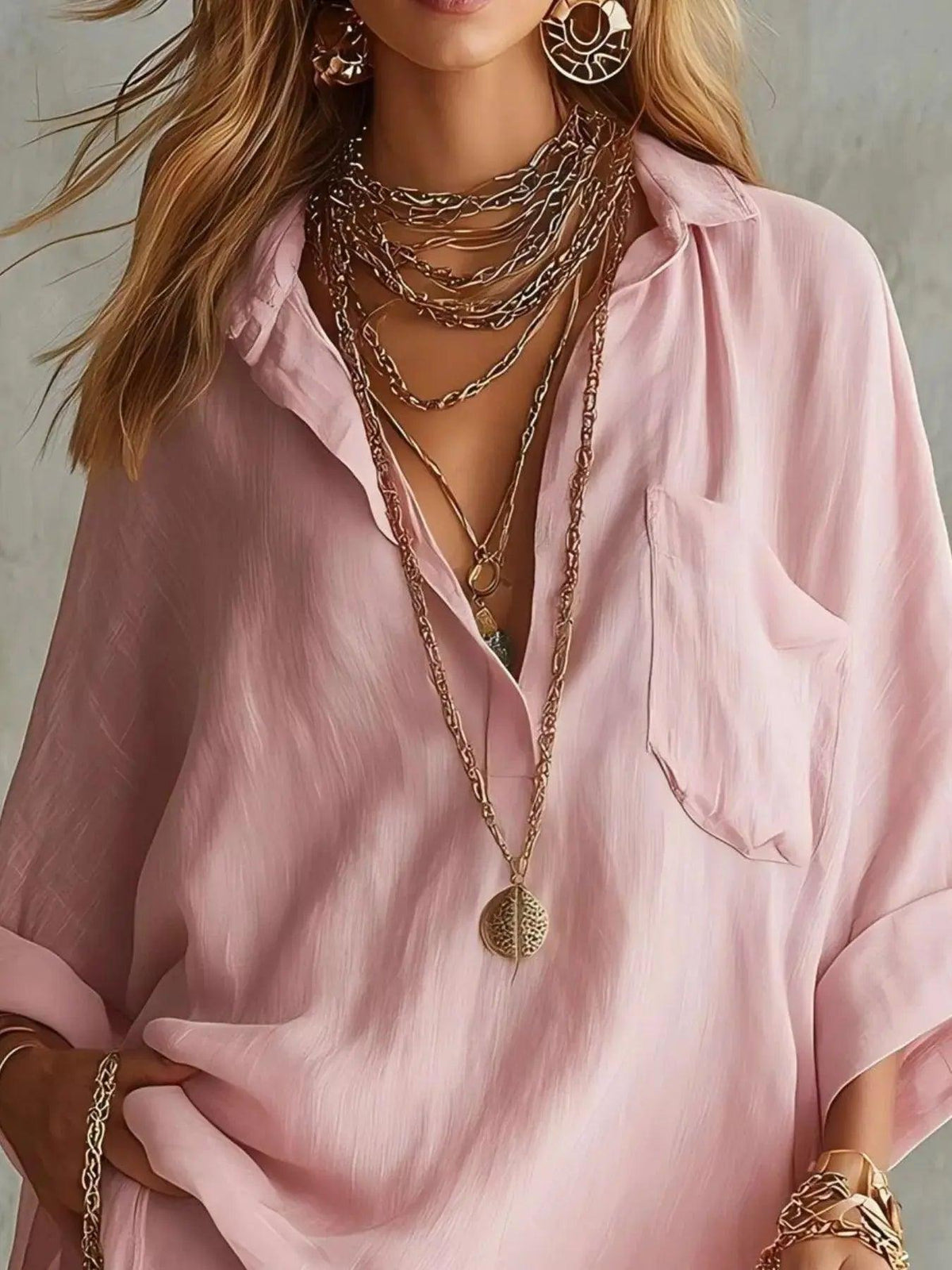 Full Size Oversized Long Sleeve Shirt and Shorts Two-Piece Set Plus Si Luxe Curves Plus Size Fashion