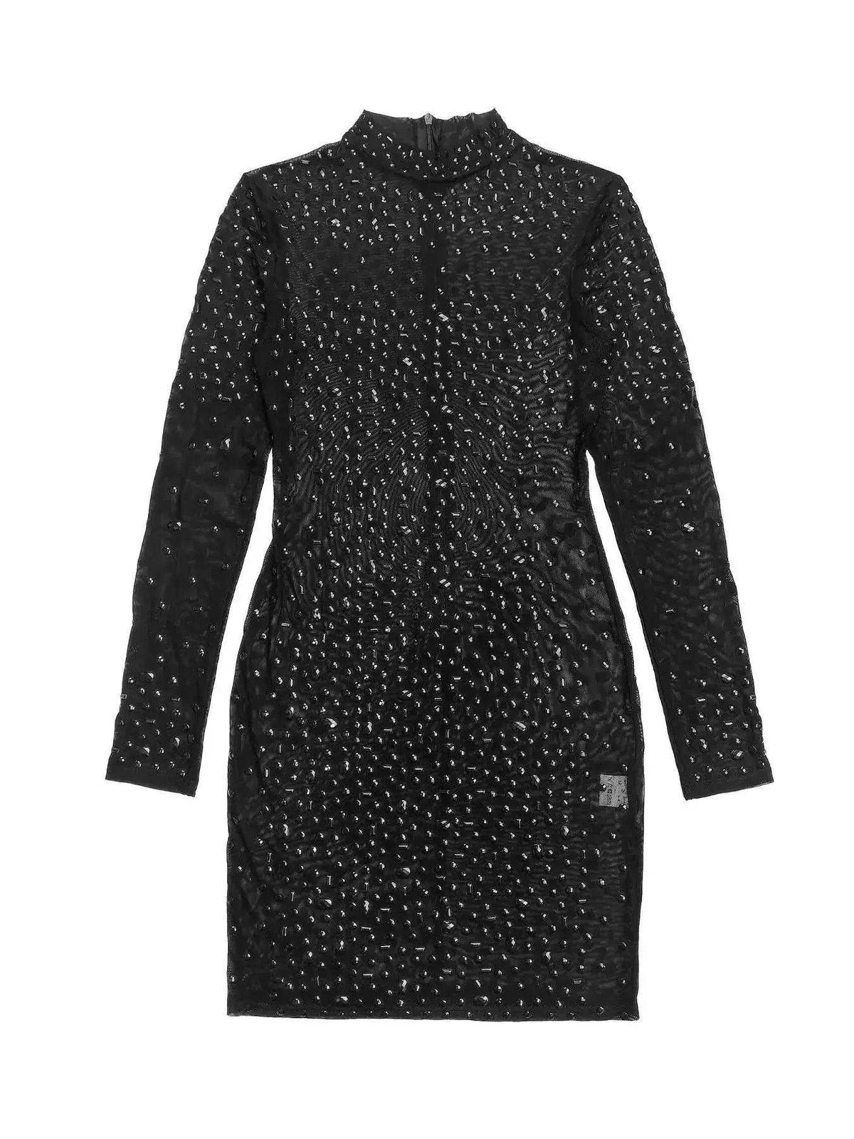 Rhinestone Embellished Long Sleeve Bodycon Mini Dress Luxe Curves Plus Size Fashion