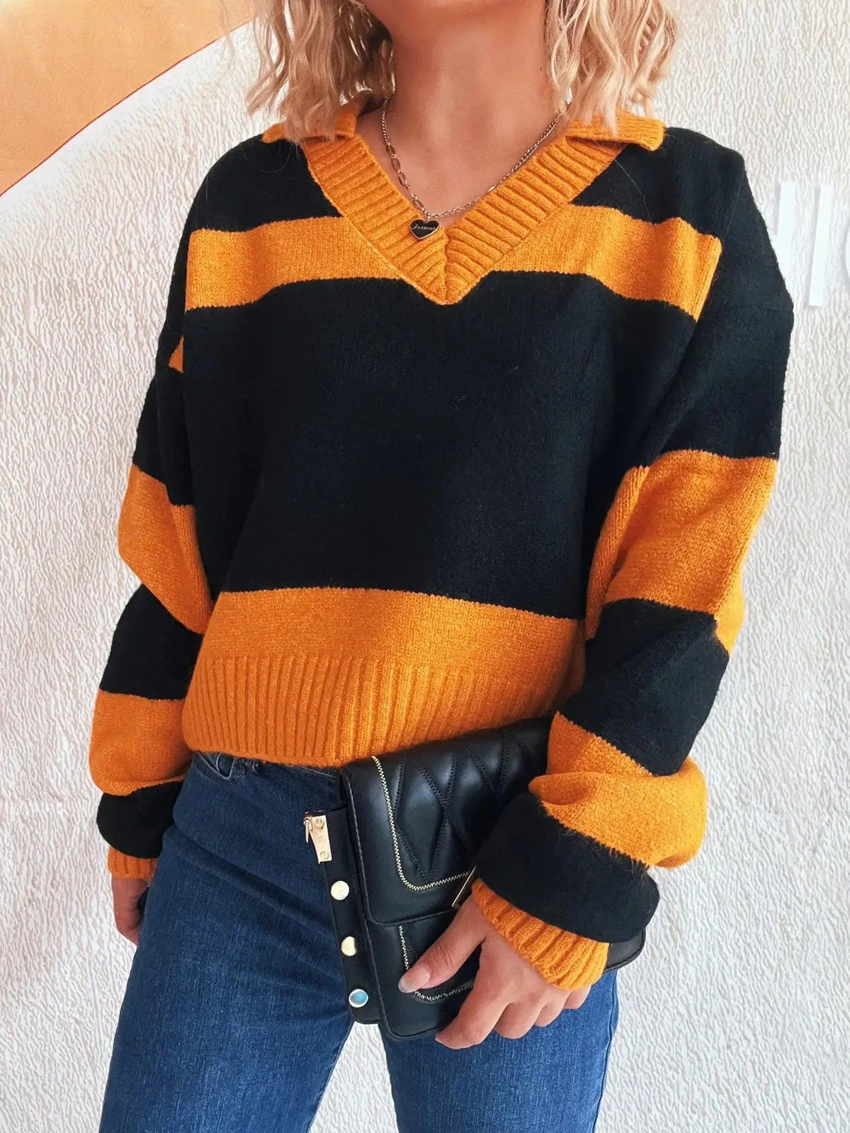 Color Block Long Sleeve Sweater Luxe Curves Plus Size Fashion