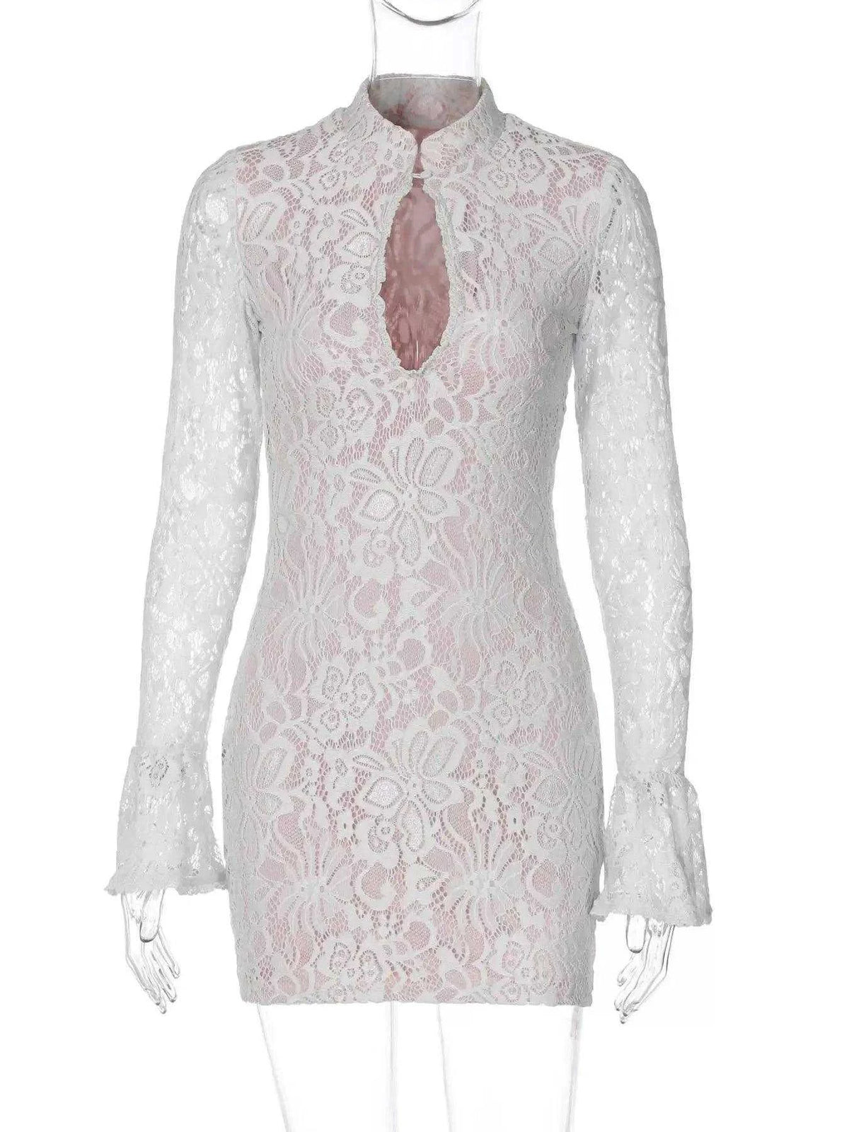 Lace Cutout Long Sleeve Mini Dress Luxe Curves Plus Size Fashion