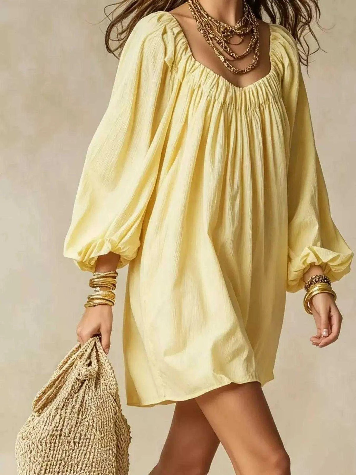 Flowy Balloon Sleeve Mini Dress Luxe Curves Plus Size Fashion