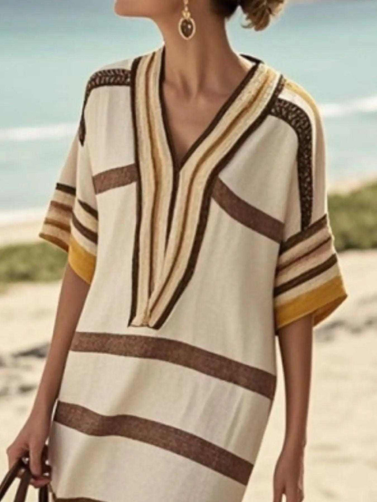Full Size Striped Half Sleeve Midi Dress Plus Size Luxe Curves Plus Size Fashion