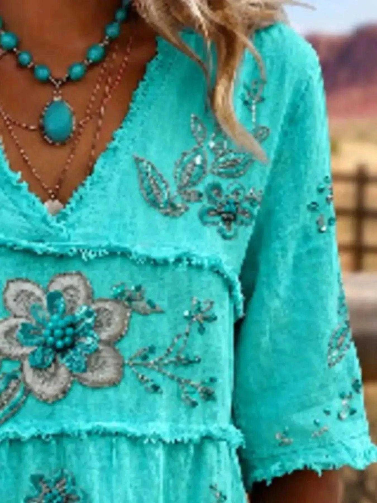 Full Size Floral Raw Hem V-Neck Blouse Plus Size Luxe Curves Plus Size Fashion