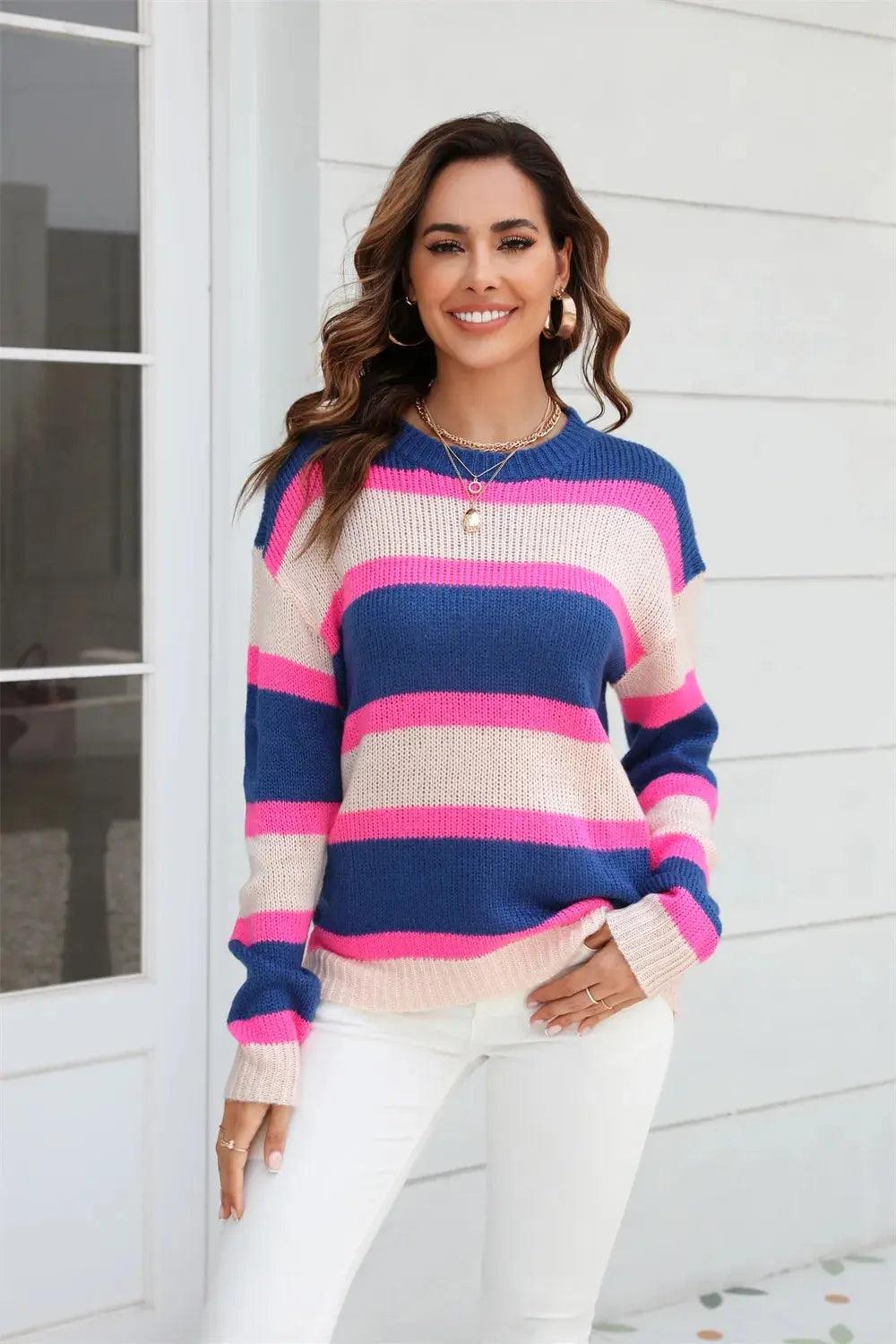 Angel Wings Color Block Round Neck Dropped Shoulder Sweater Luxe Curves Plus Size Fashion