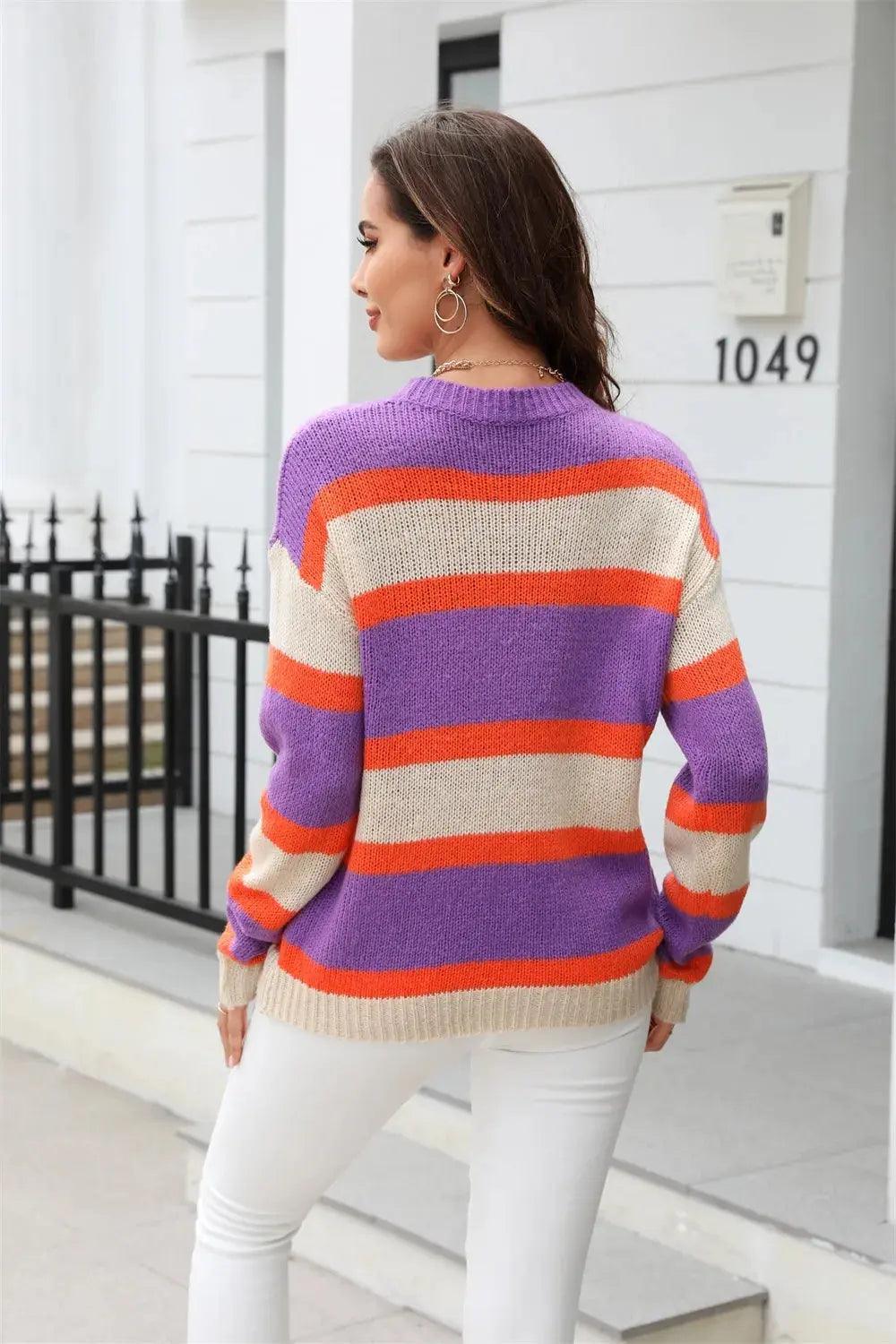 Angel Wings Color Block Round Neck Dropped Shoulder Sweater Luxe Curves Plus Size Fashion