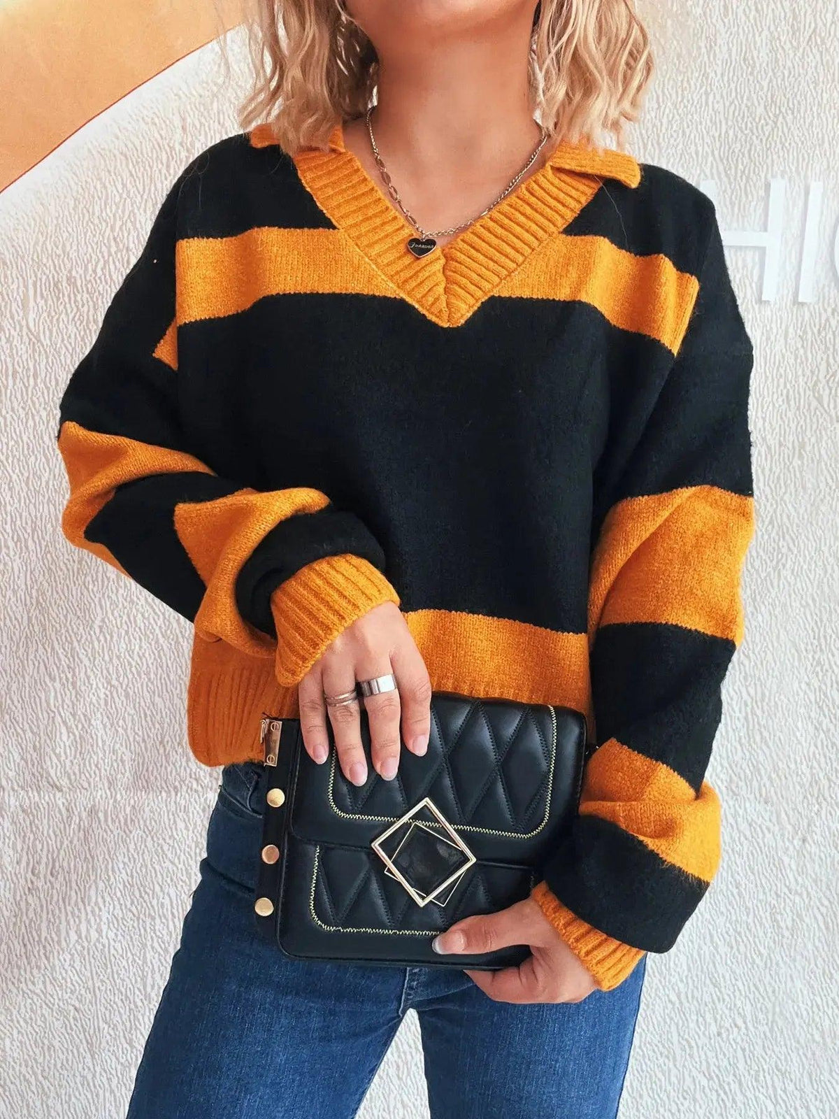 Color Block Long Sleeve Sweater Luxe Curves Plus Size Fashion