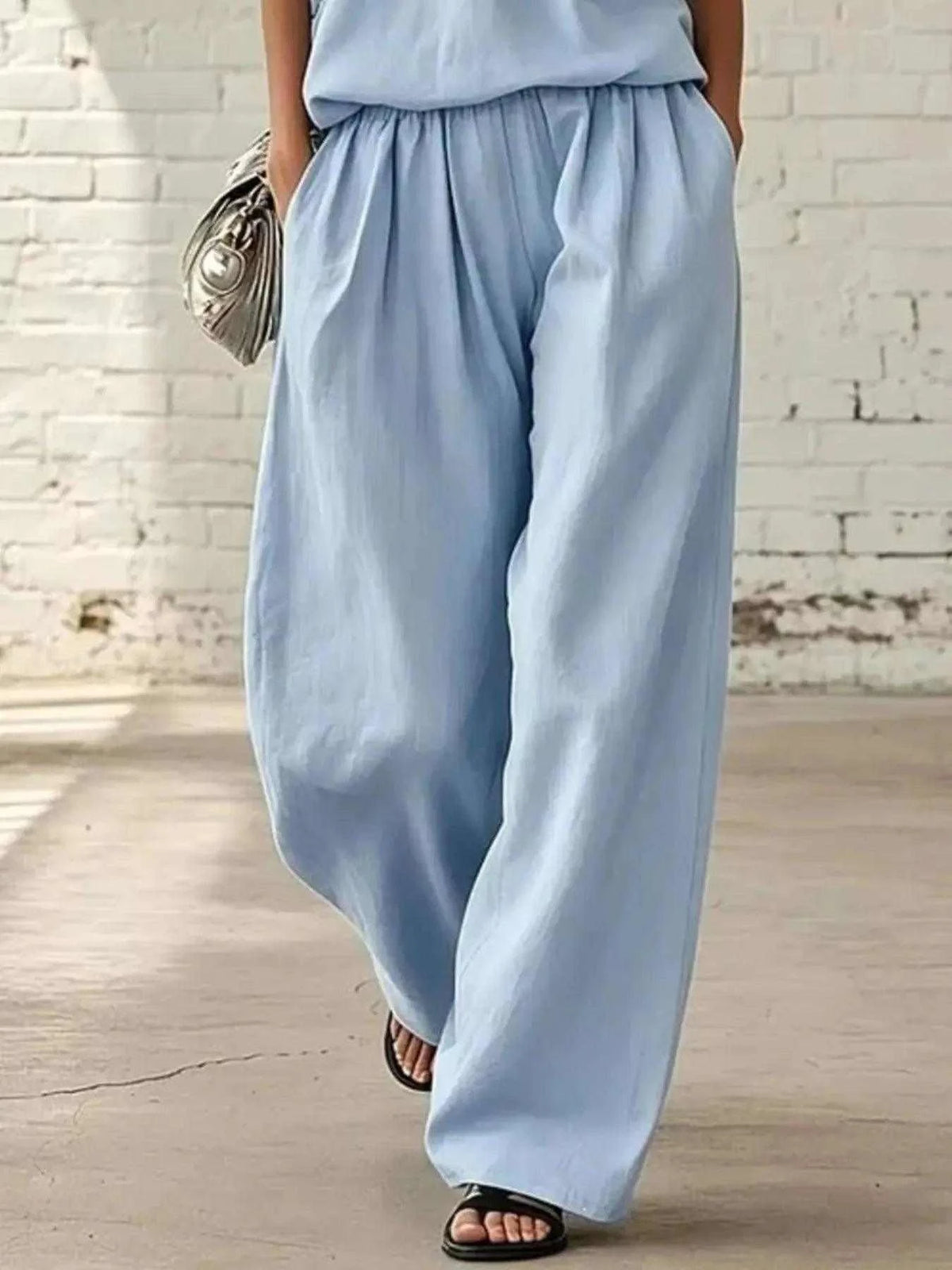 Full Size Sleeveless Top and Wide-Leg Pants Set Plus Size Luxe Curves Plus Size Fashion