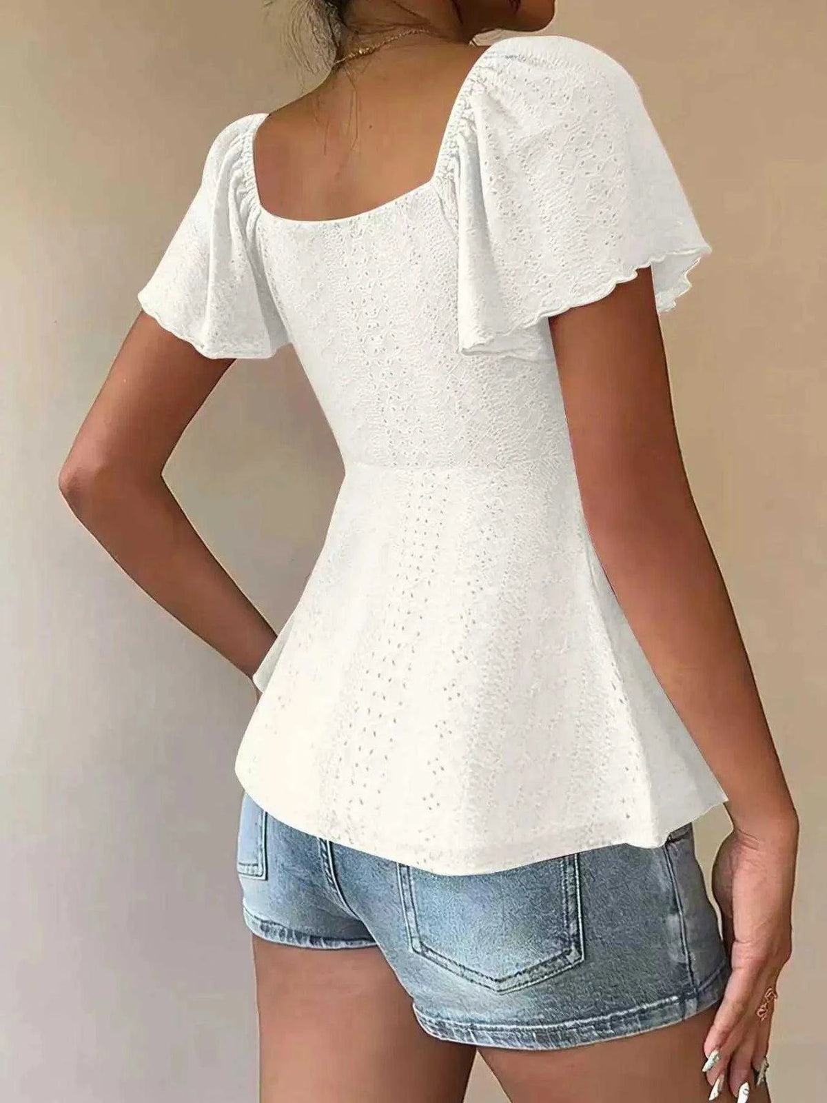Sweetheart Neck Flutter Sleeve Top Luxe Curves Plus Size Fashion