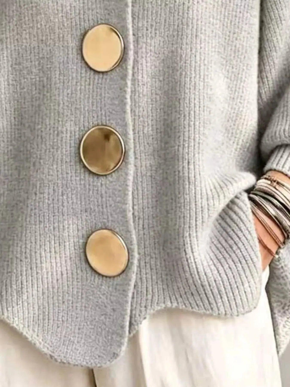 Full Size Gold Buttons Lantern Sleeve Cardigan Plus Size Luxe Curves Plus Size Fashion