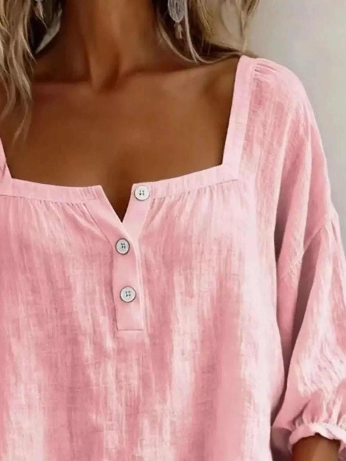 Full Size Square Neck Button Detail Blouse Plus Size Luxe Curves Plus Size Fashion