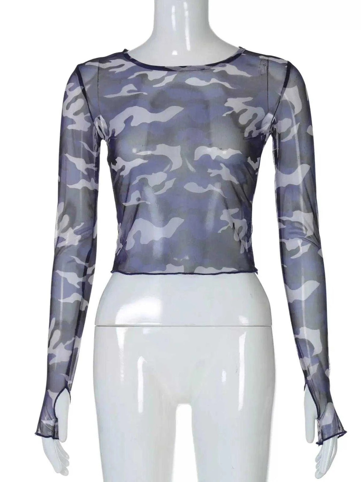 Camouflage Mesh Long Sleeve T-Shirt Luxe Curves Plus Size Fashion